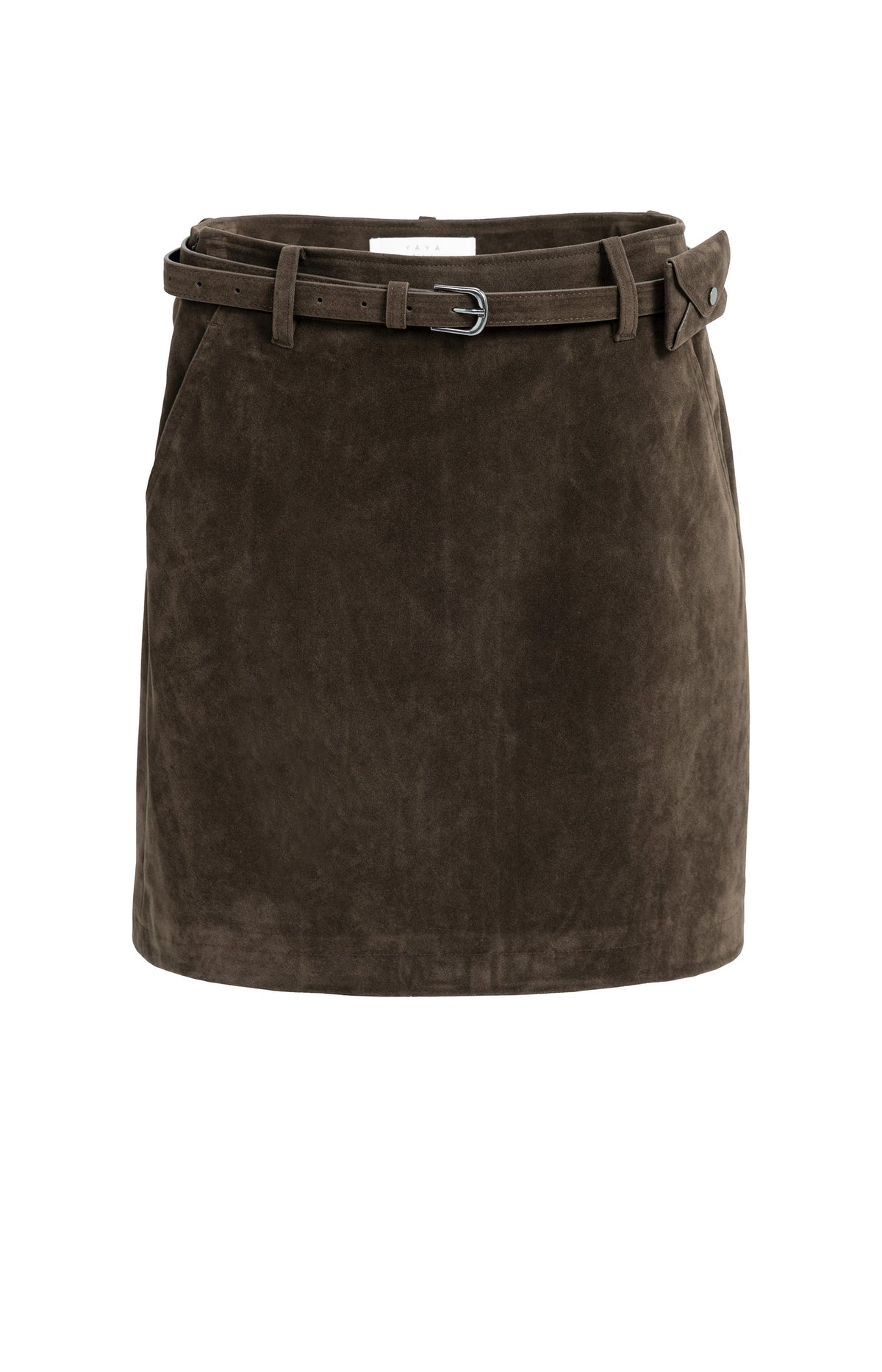 Minirock aus Velourslederimitat mit Gürteldetail - Otter Brown