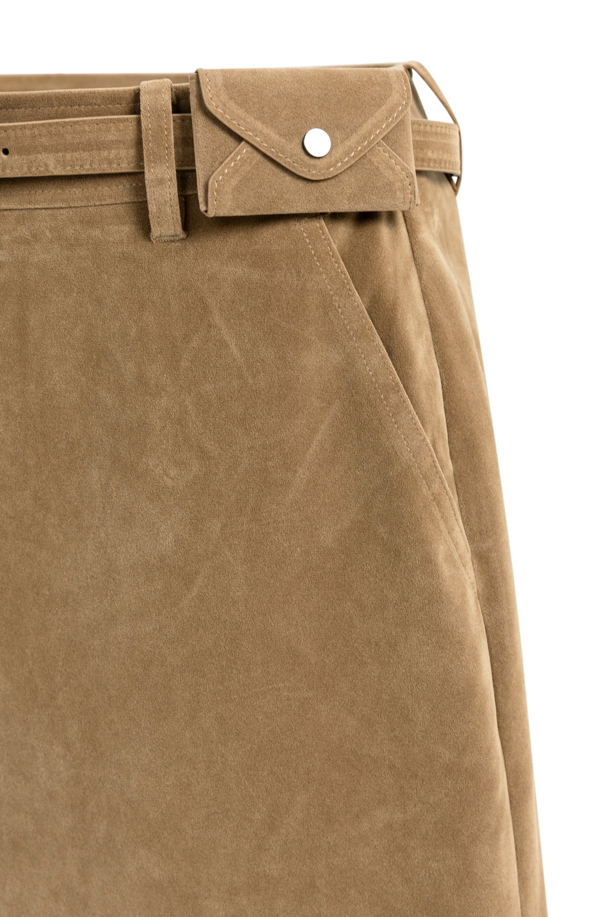Suedine mini skirt with belt detail - Otter Brown