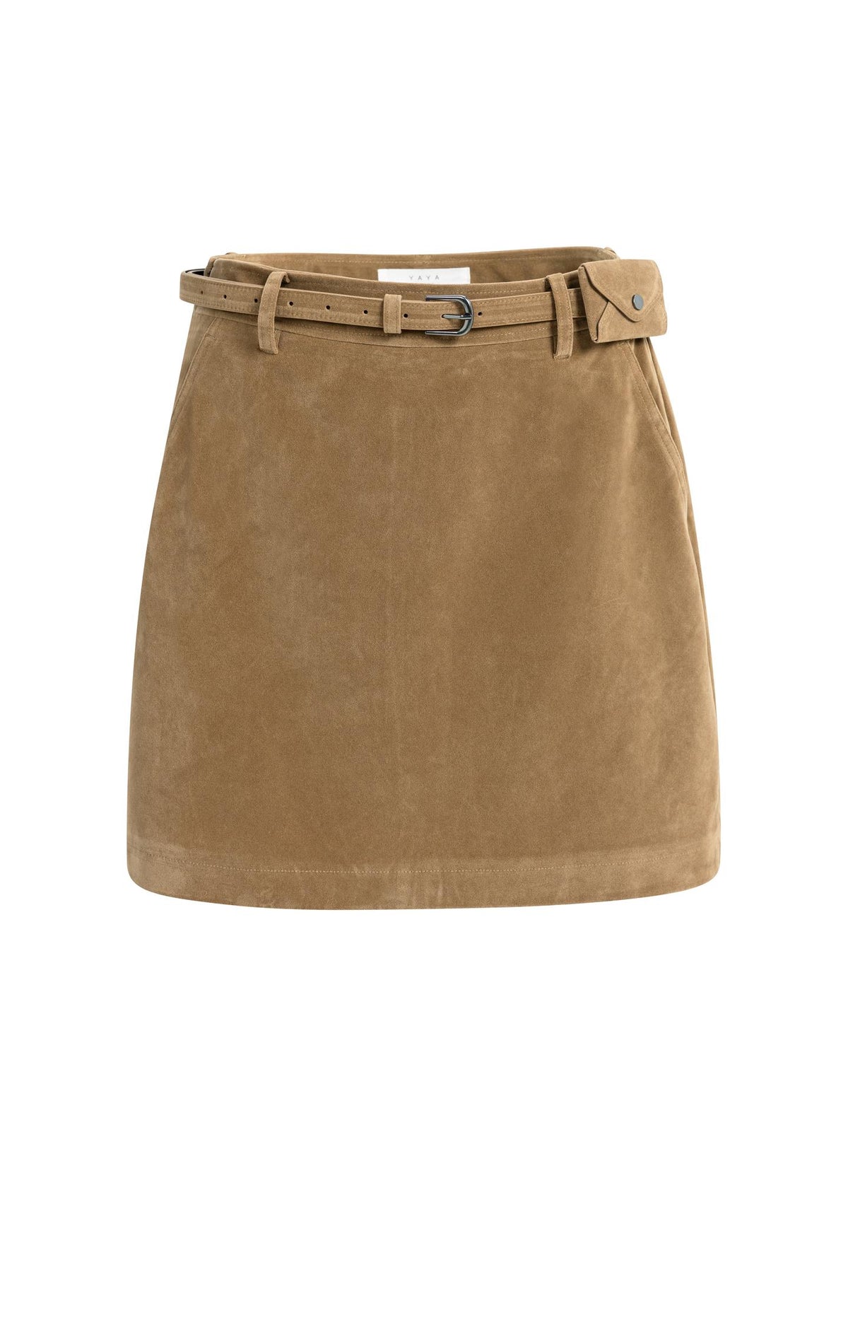 Suedine mini skirt with belt detail - Otter Brown