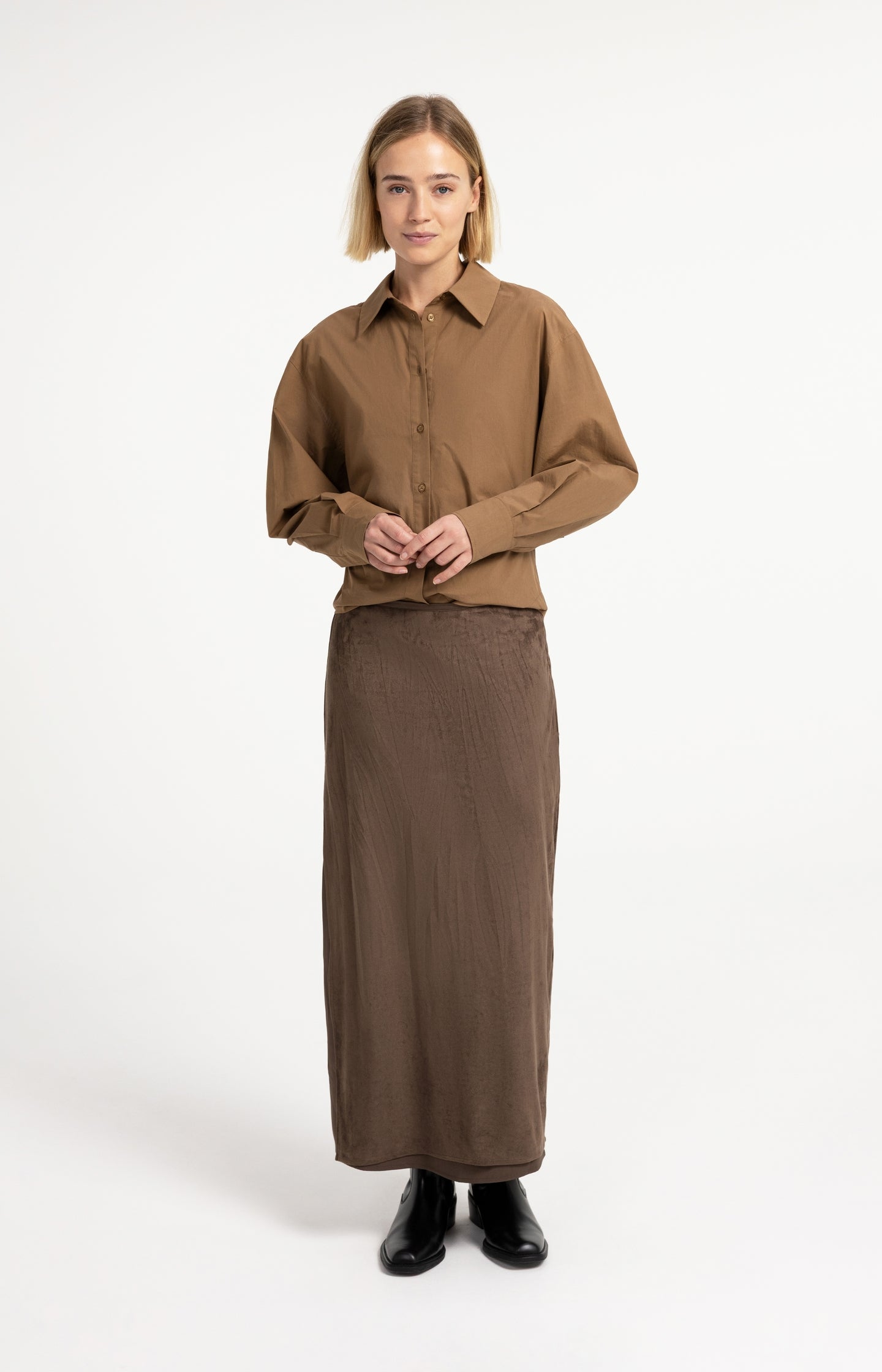 Suedine skirt with layered detail