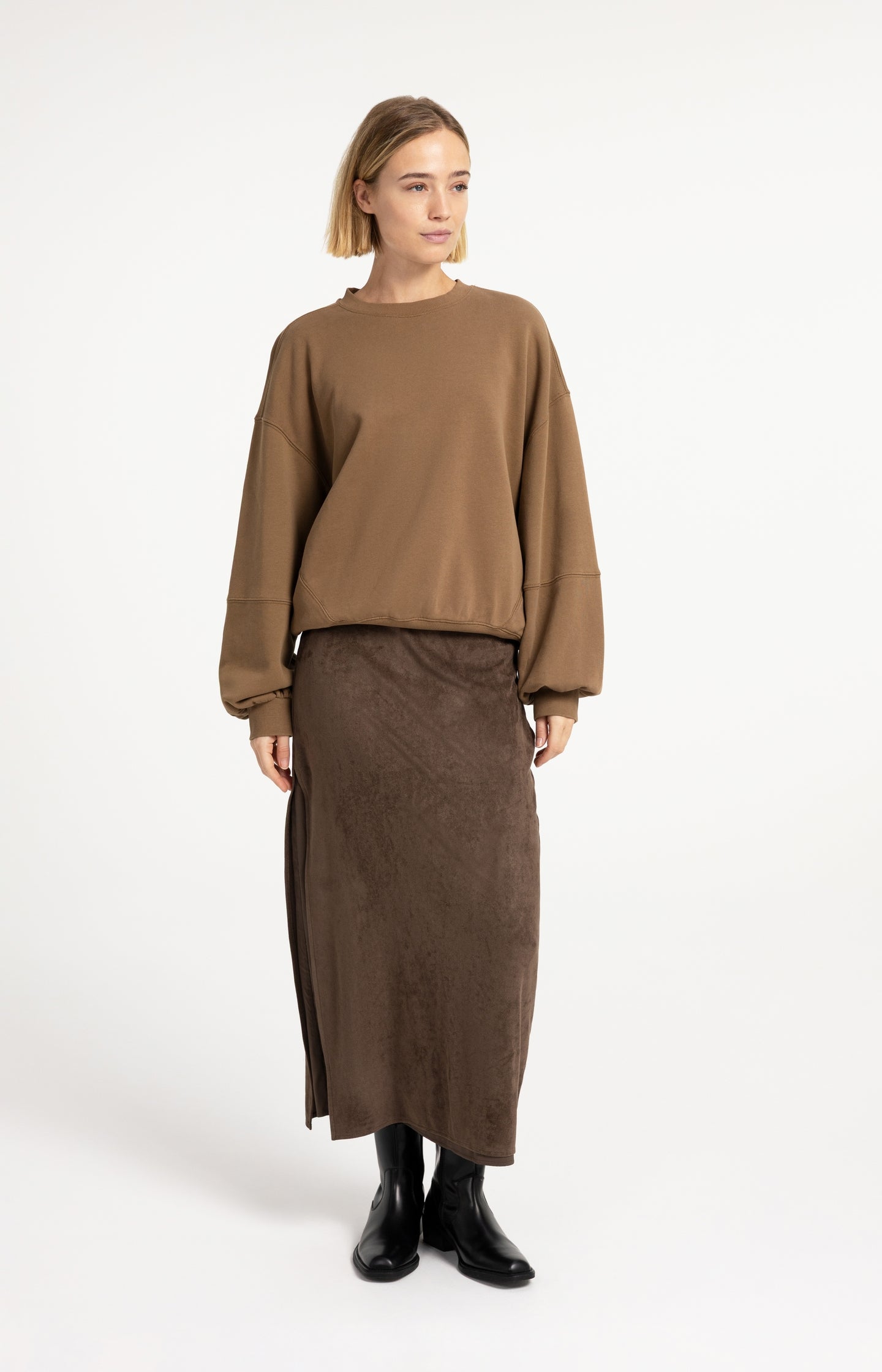 Suedine skirt with layered detail
