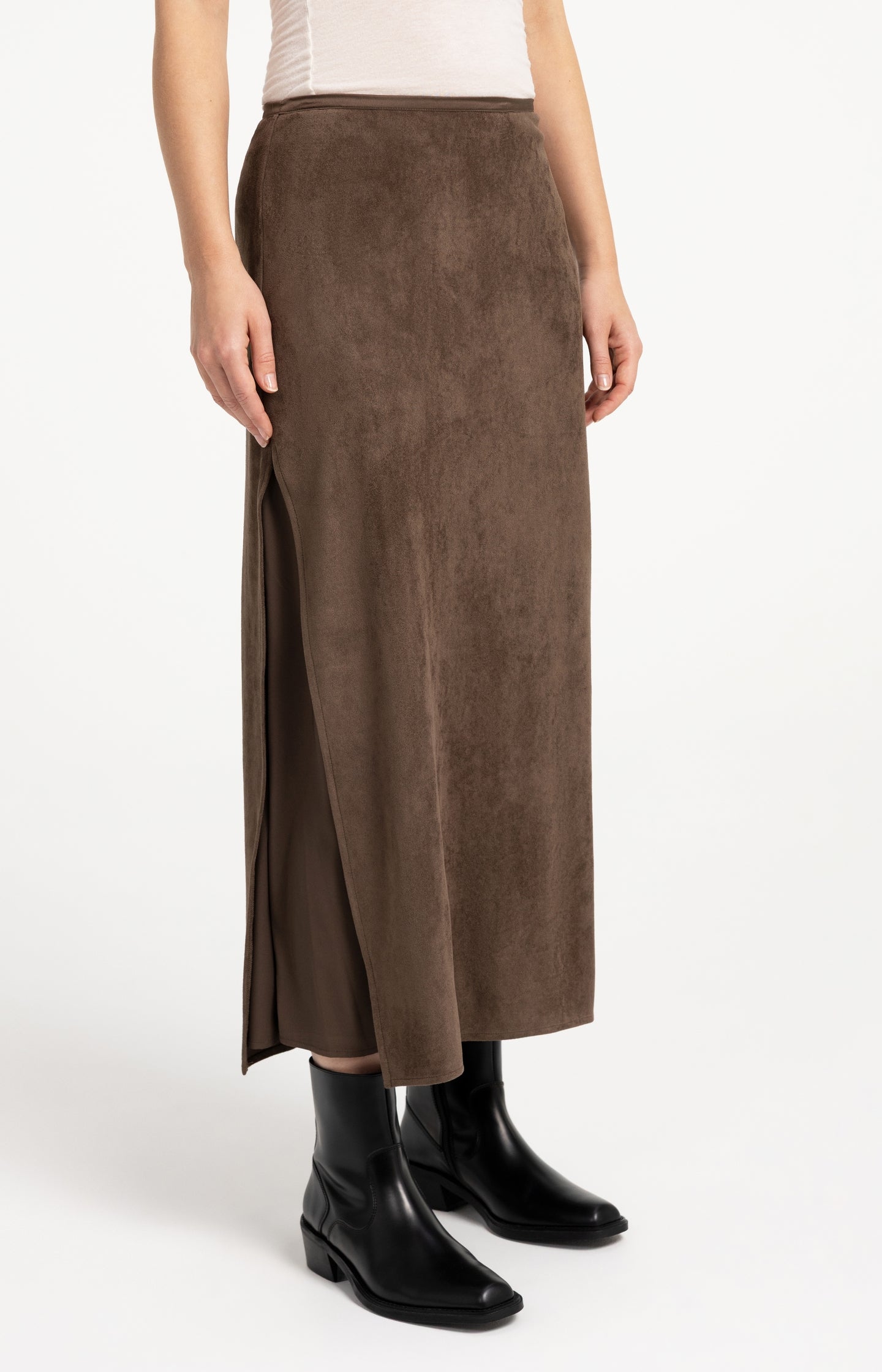 Suedine skirt with layered detail