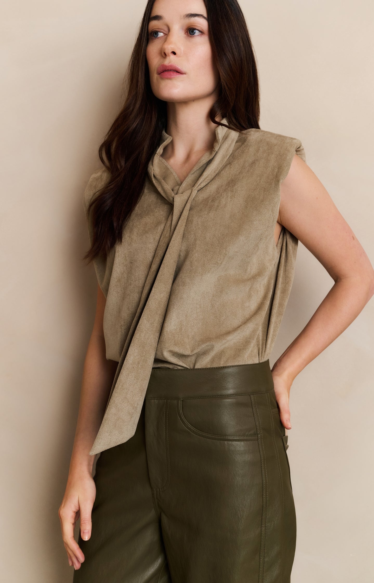 Suedine top with tie detail and collar - Type: lookbook