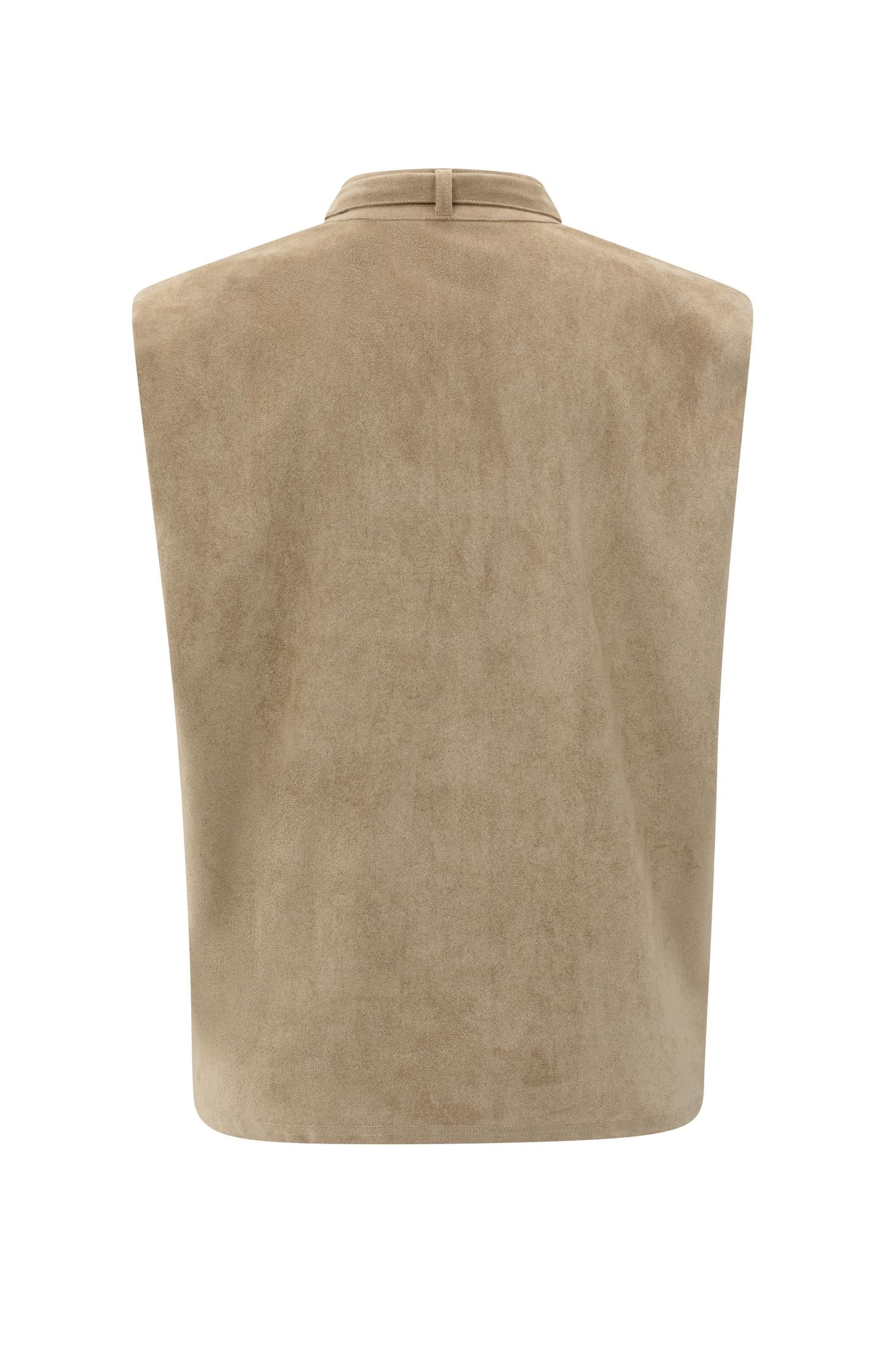 Suedine top with tie detail and collar