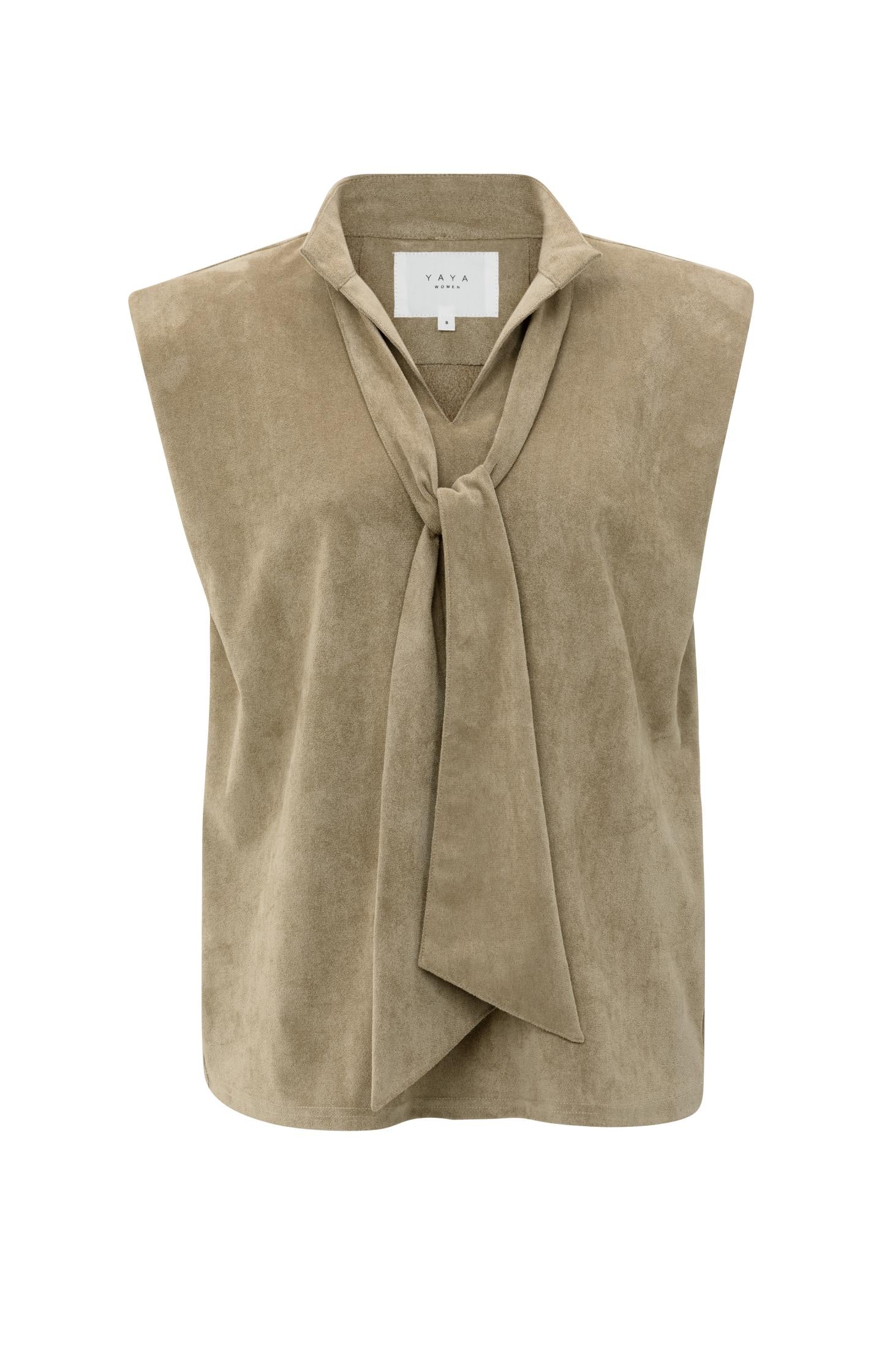 Suedine top with tie detail and collar - Type: product
