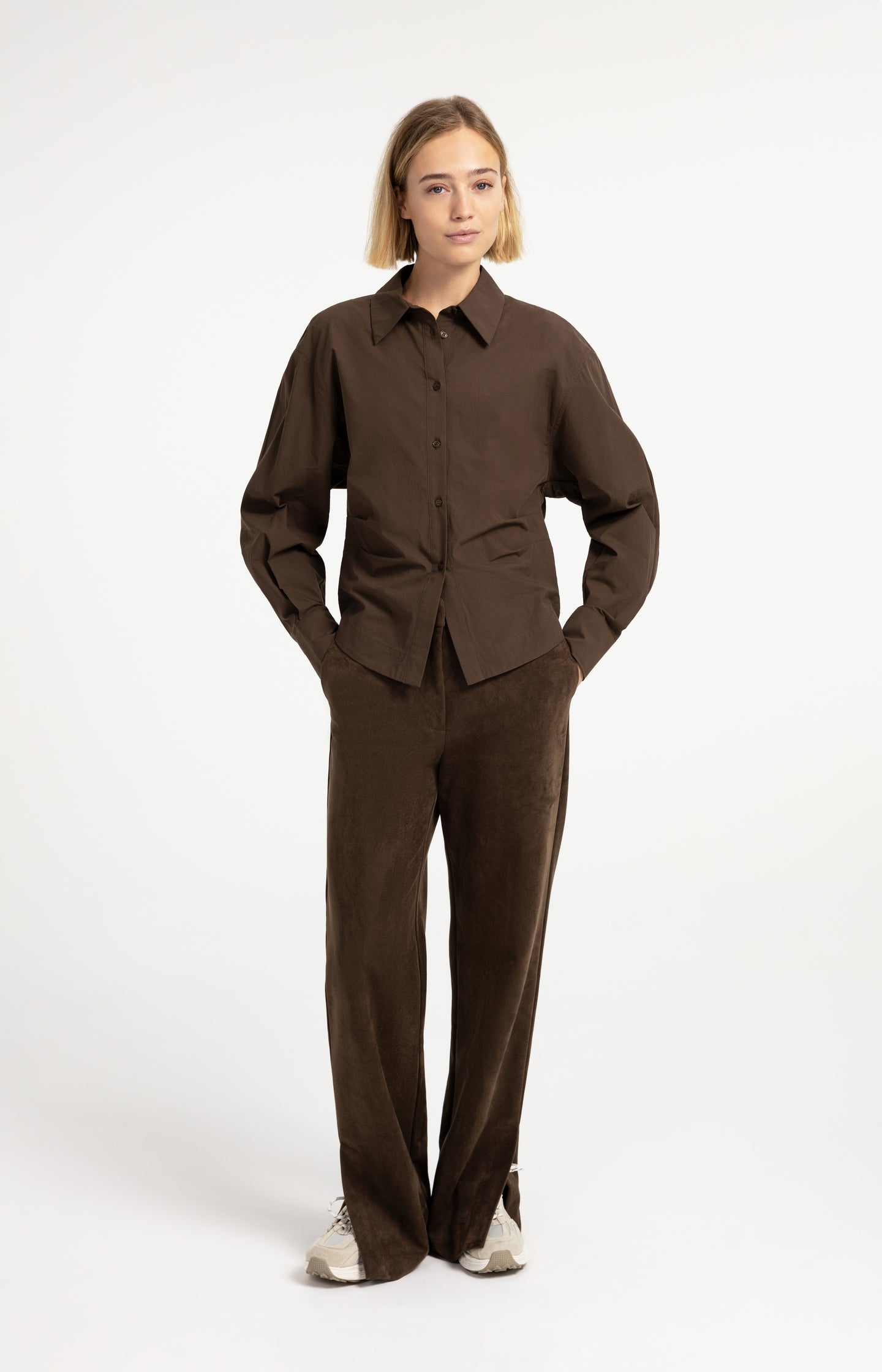 Suedine wide leg trousers