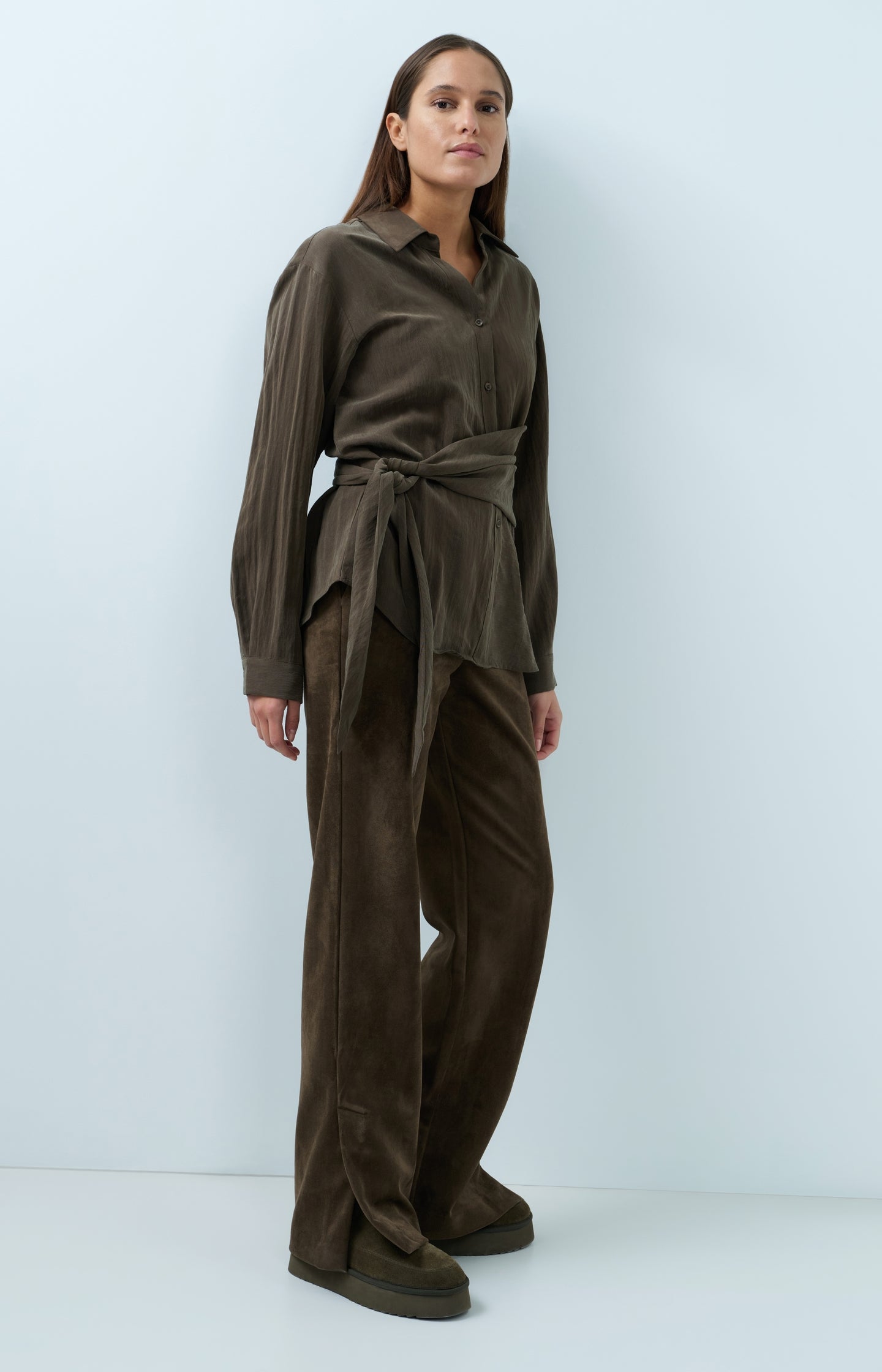 Suedine wide leg trousers