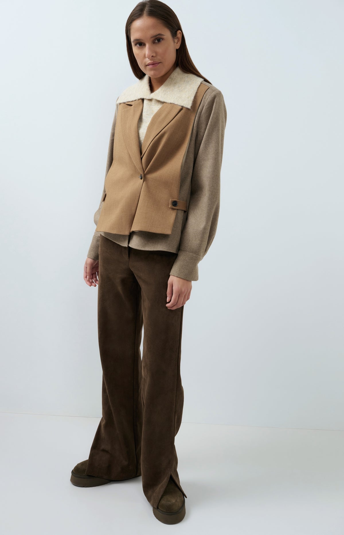 Suedine wide leg trousers