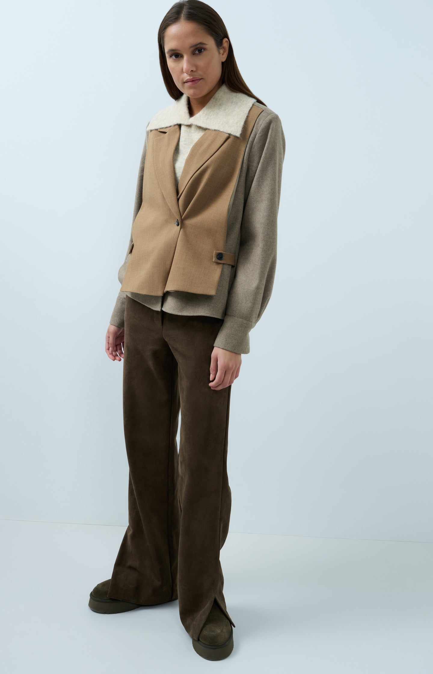 Suedine wide leg trousers