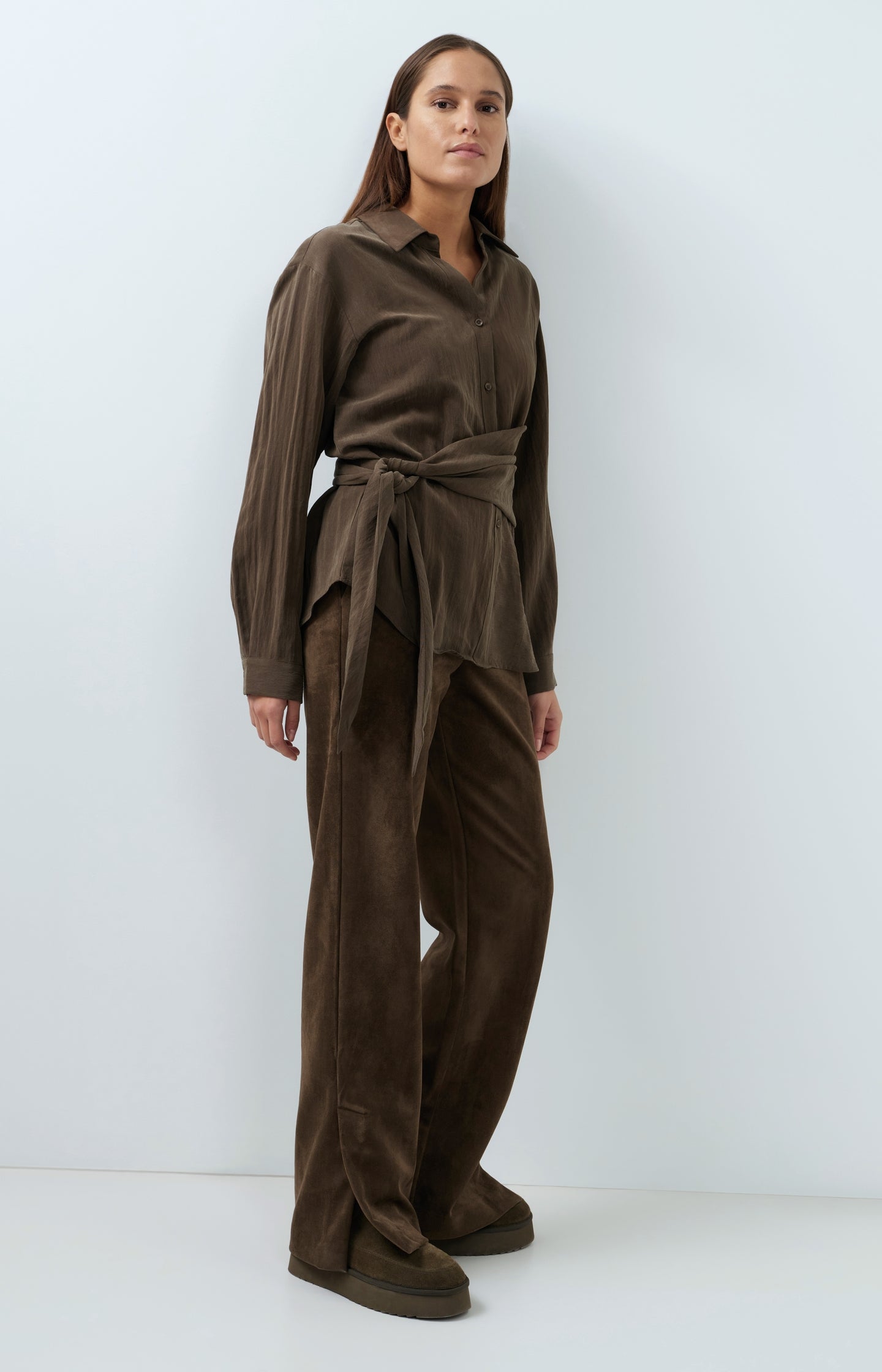 Suedine wide leg trousers