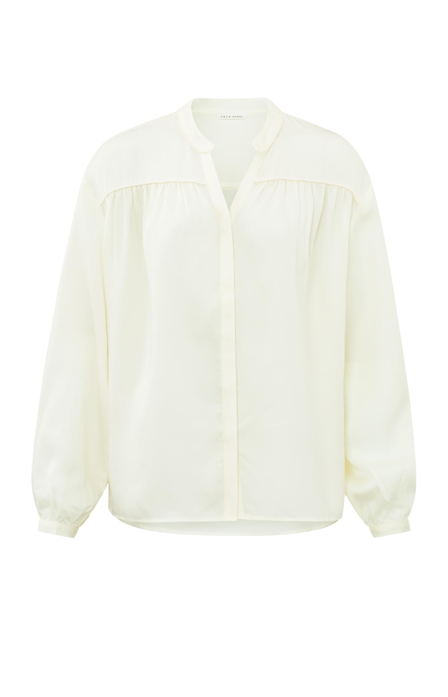 Supple blouse with V-neck, long sleeves and pleated details - Type: product