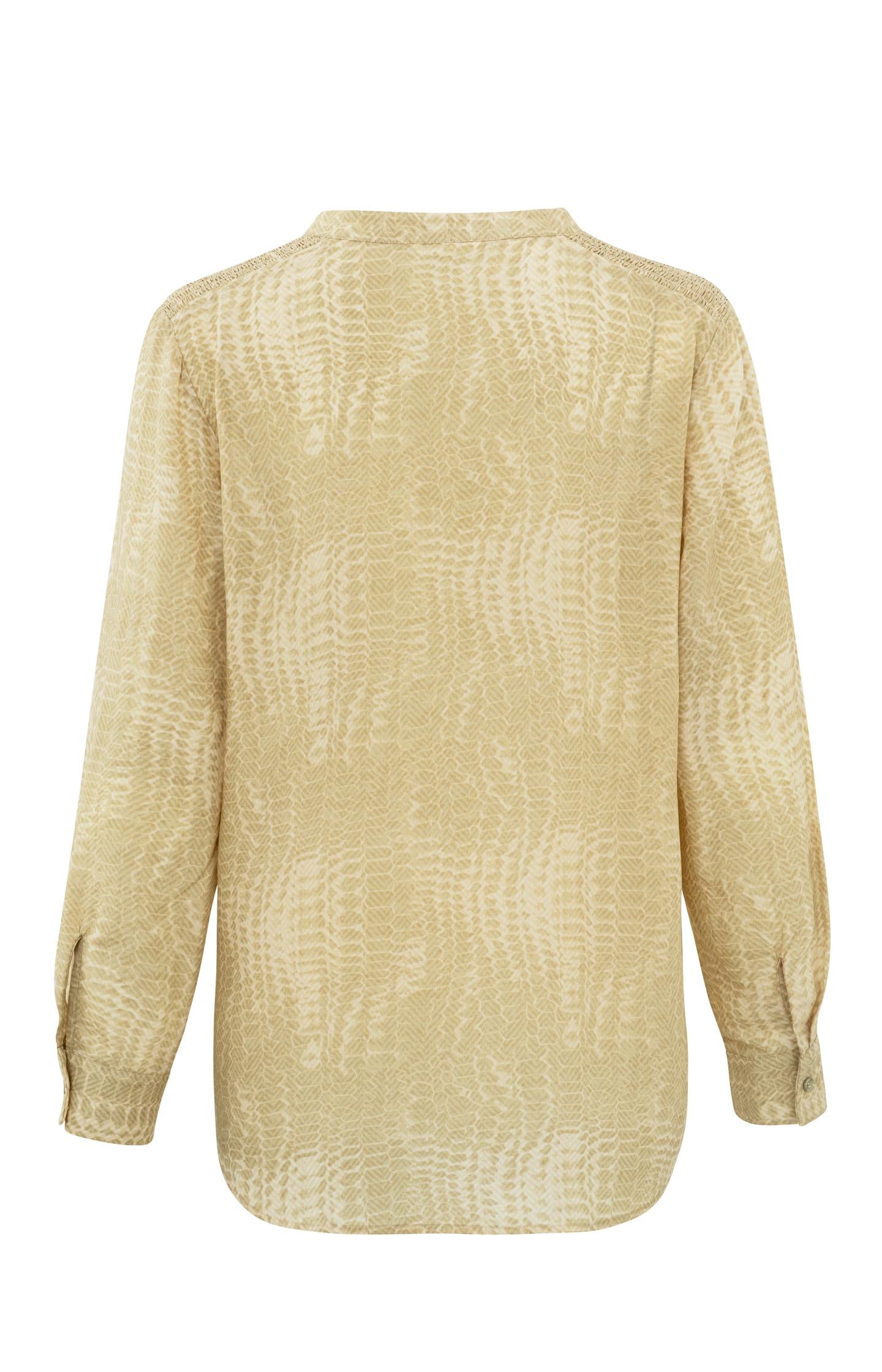 Supple top with V-neck, long sleeves and snake print - Eucalyptus Green Dessin