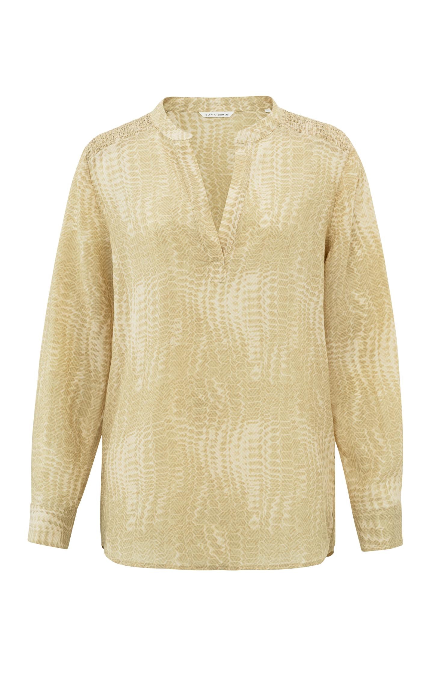 Supple top with V-neck, long sleeves and snake print - Eucalyptus Green Dessin - Type: product