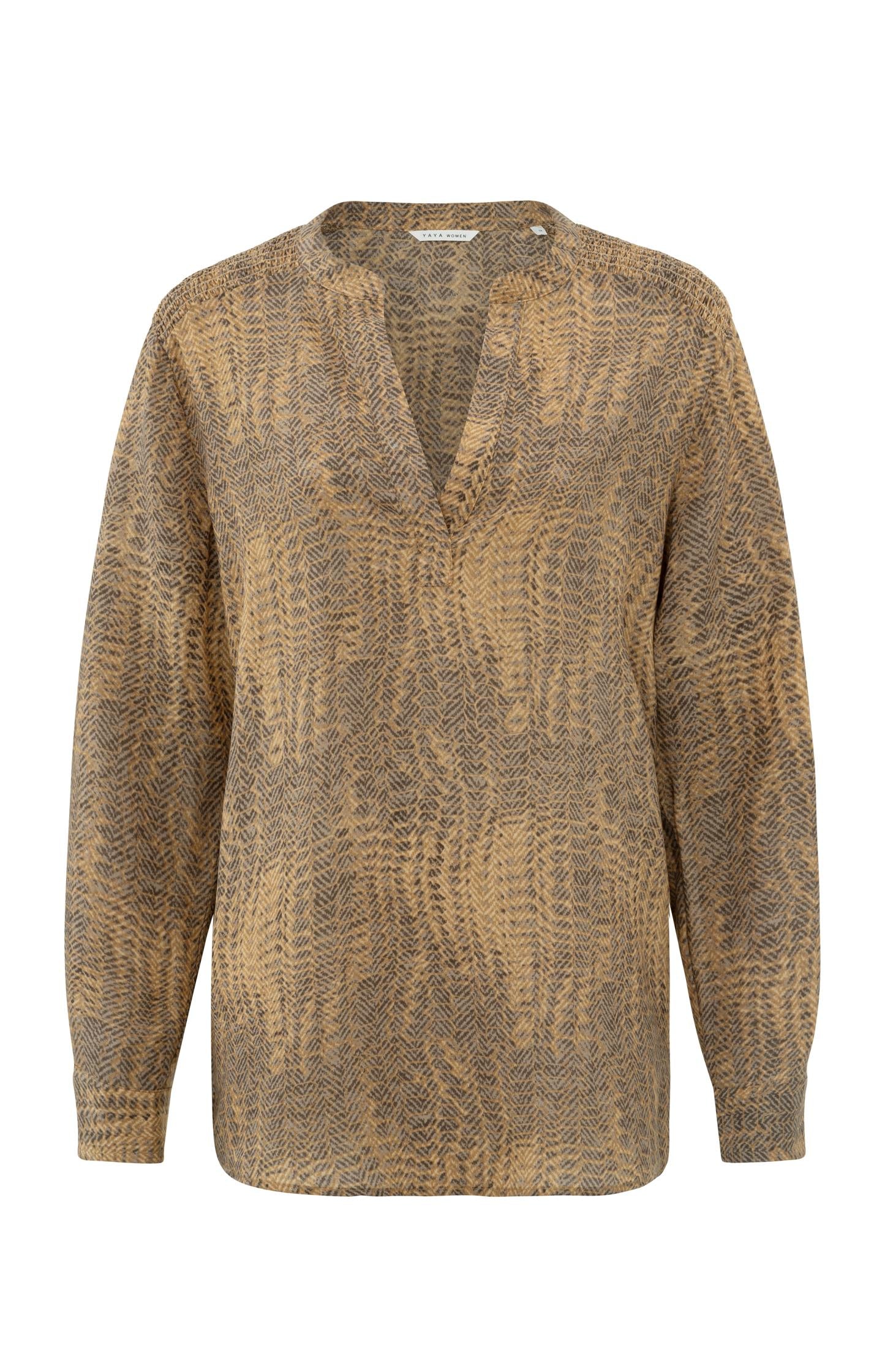 Supple top with V-neck, long sleeves and snake print - Tannin Brown Dessin - Type: product