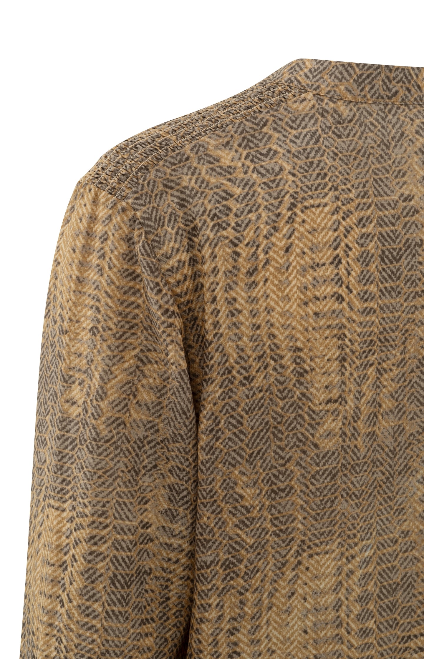 Supple top with V-neck, long sleeves and snake print - Tannin Brown Dessin