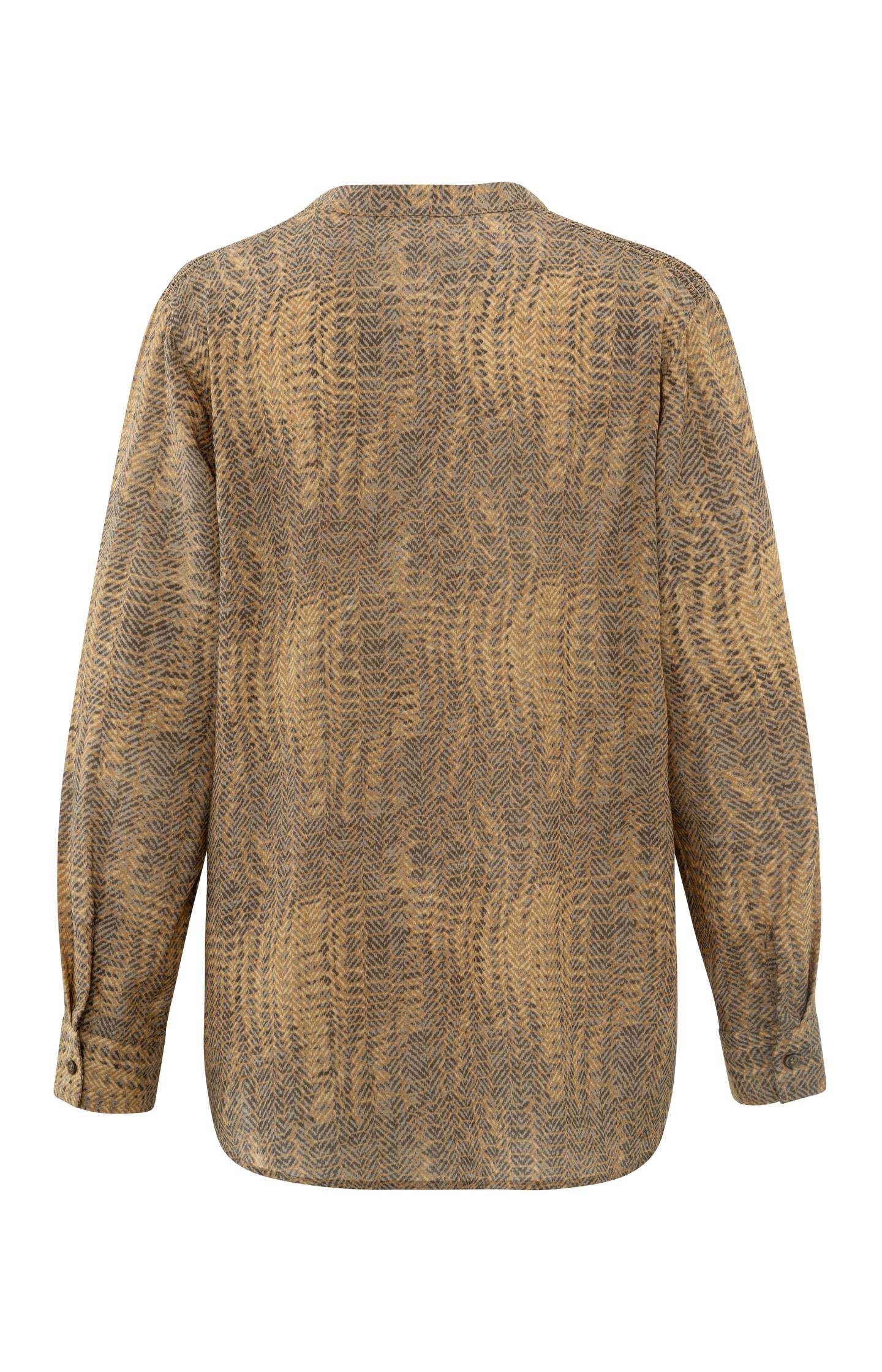 Supple top with V-neck, long sleeves and snake print - Tannin Brown Dessin