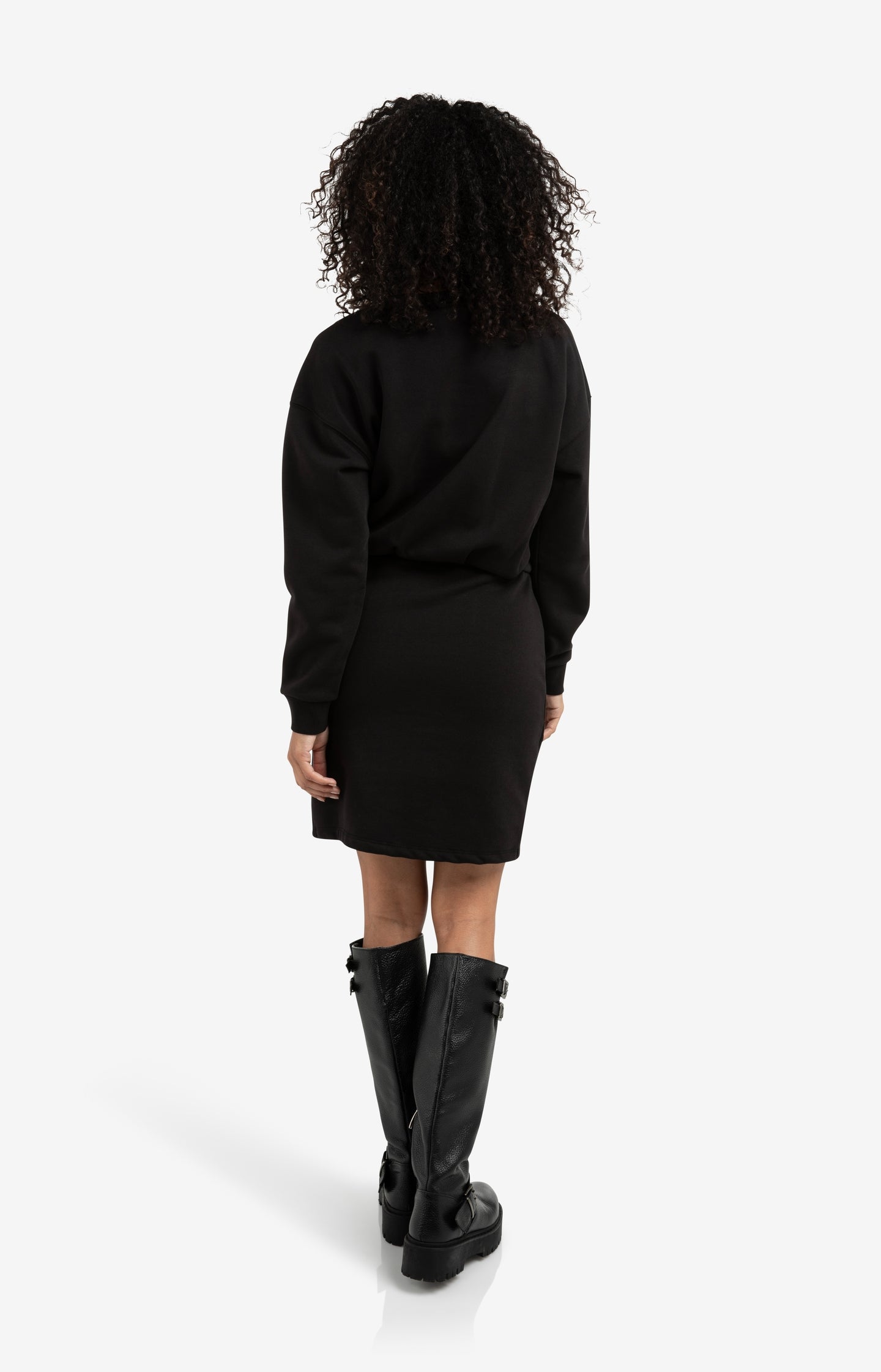 Sweat dress with pleat, buckle and round neck