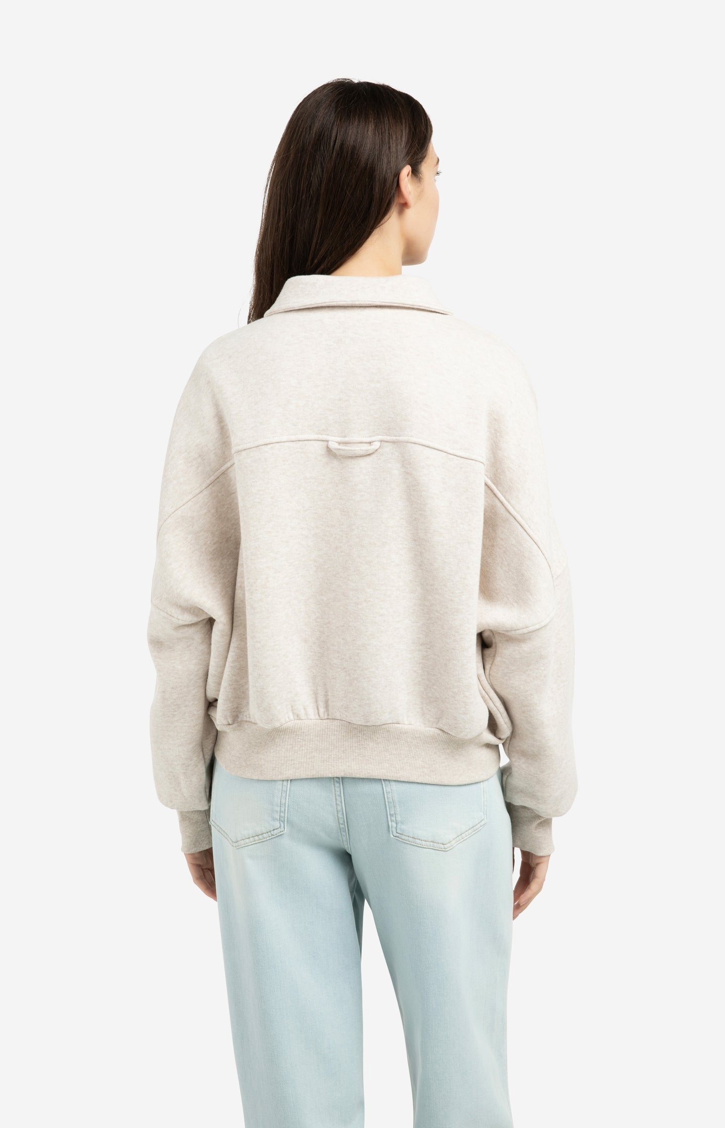 Sweat jacket with patch pockets and zip front closure