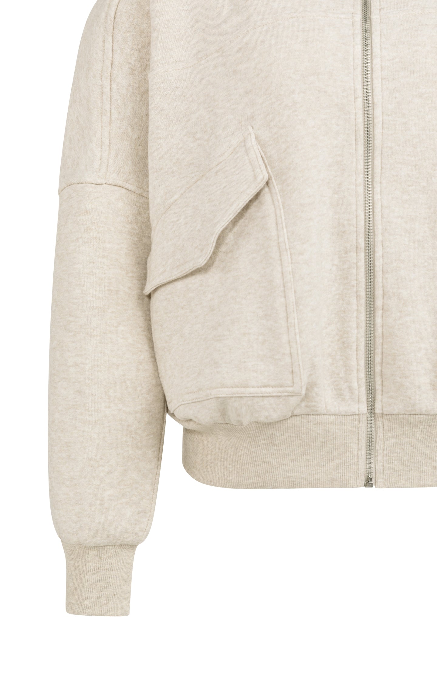 Sweat jacket with patch pockets and zip front closure