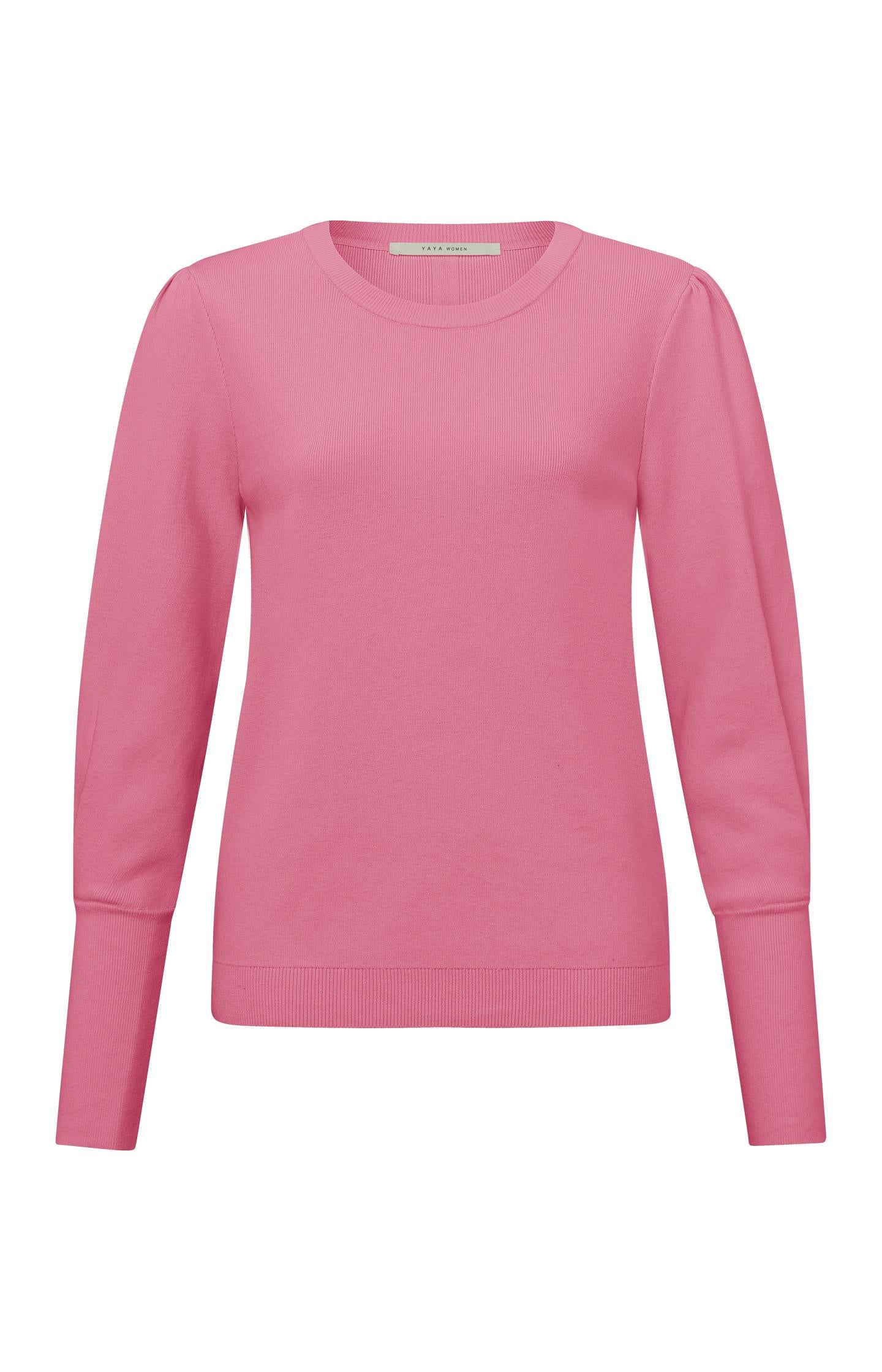 Sweater with a round neck, long puff sleeves and seam detail - Type: product