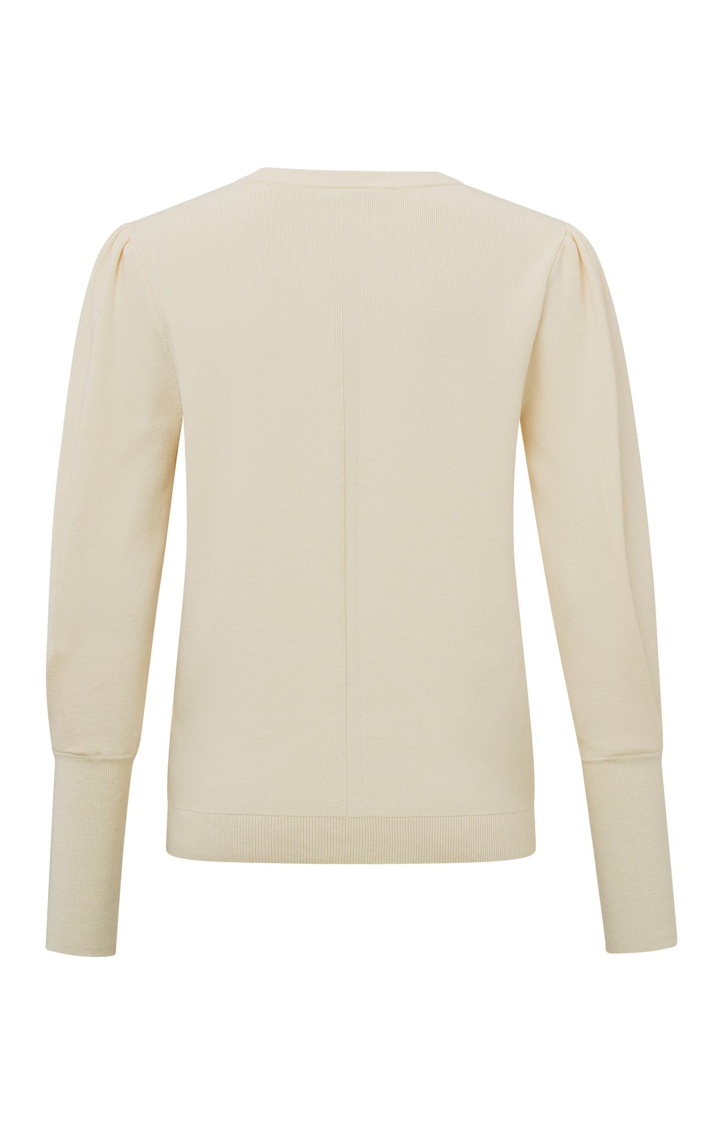 Sweater with a round neck, long puff sleeves and seam detail