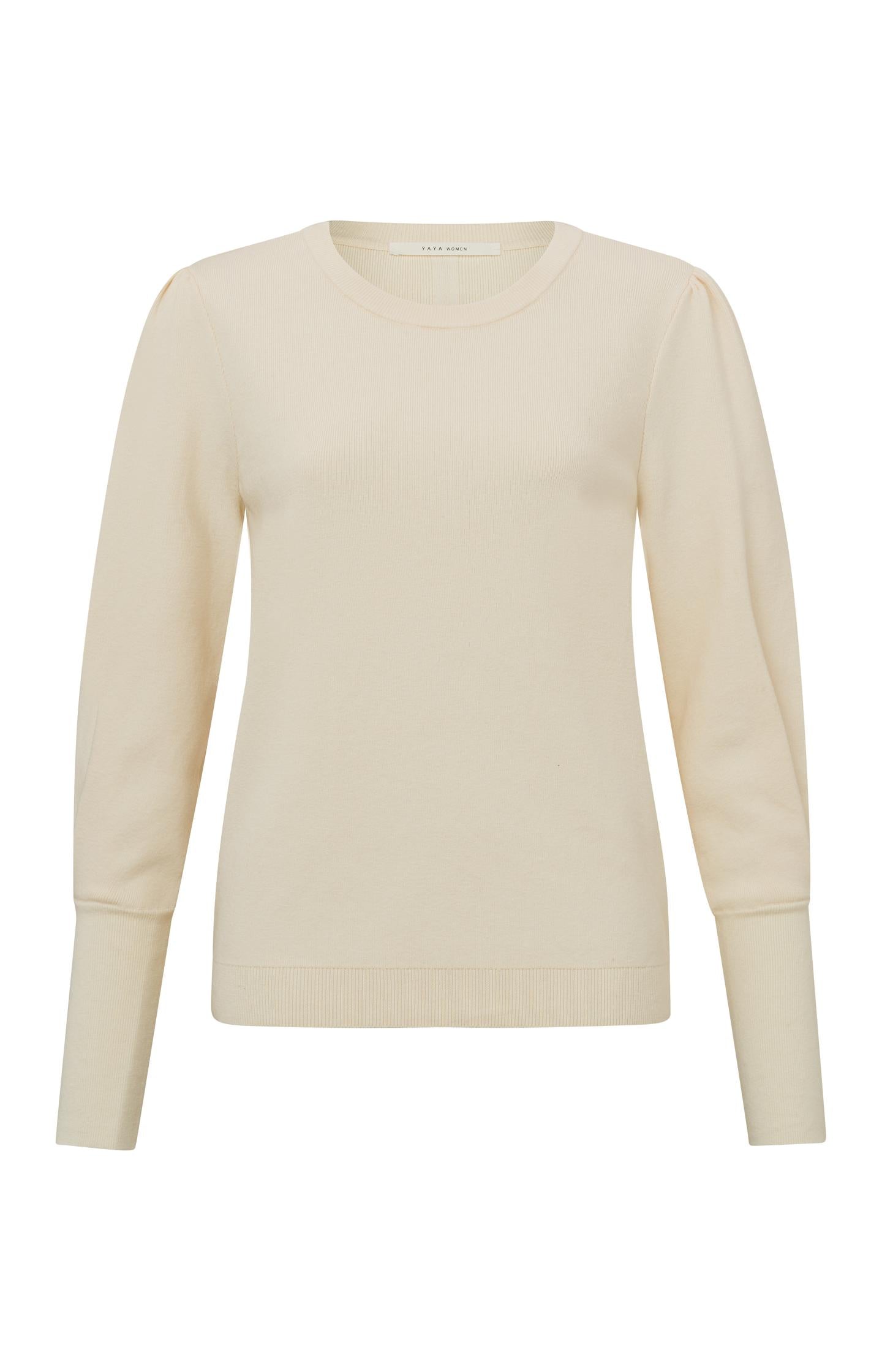 Sweater with a round neck, long puff sleeves and seam detail - Type: product