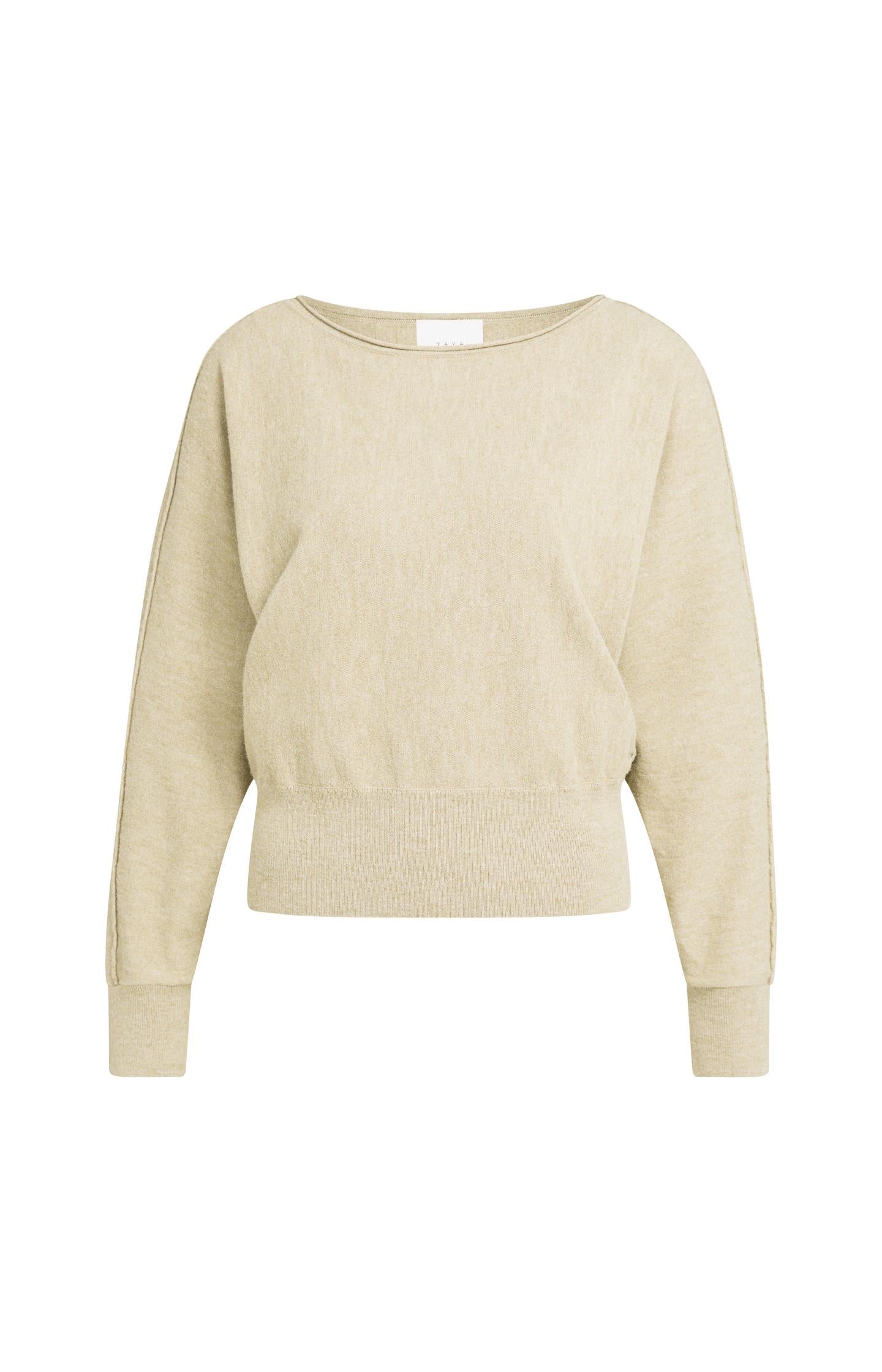 Sweater with boat neckline and long sleeves