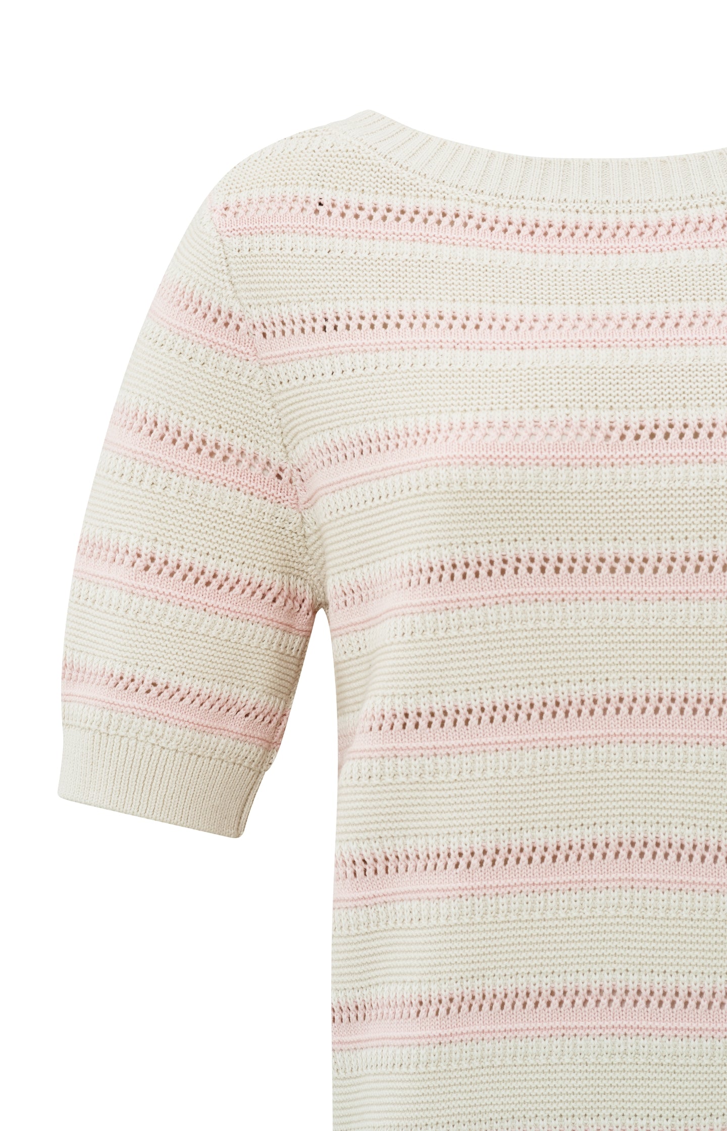 Sweater with boatneck, half long sleeves and textured stripe