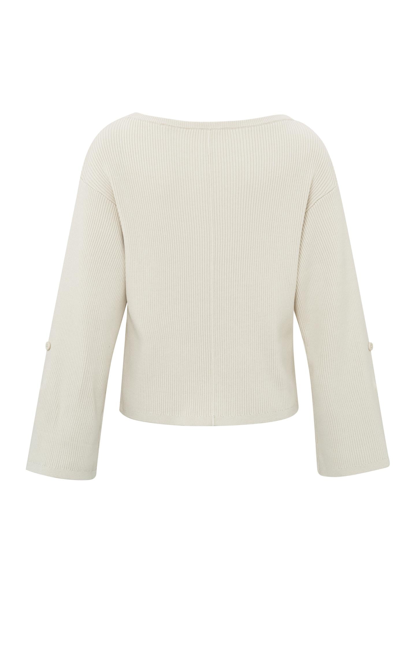 Sweater with boatneck, long wide sleeves and sleeve details