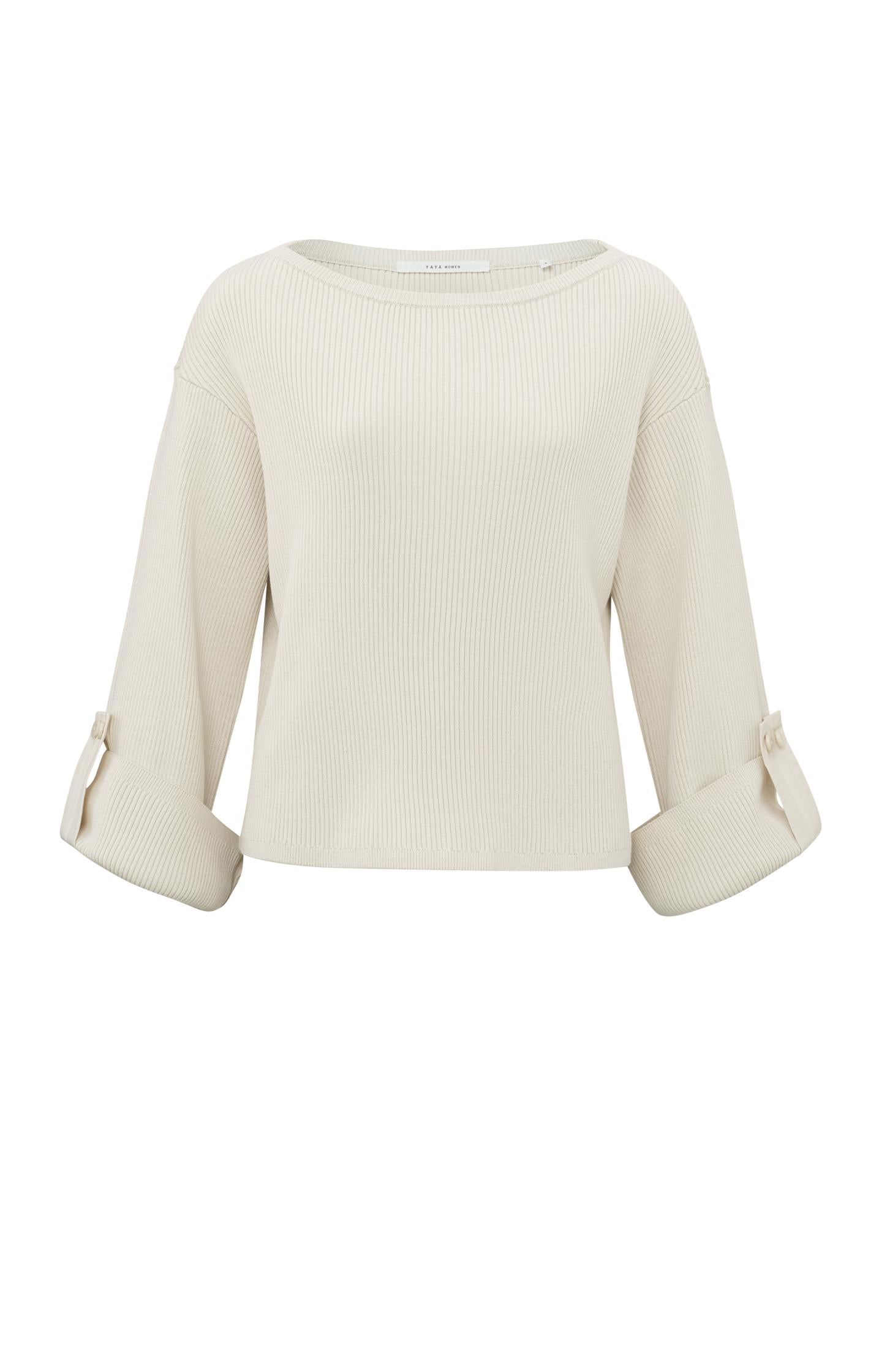 Sweater with boatneck, long wide sleeves and sleeve details - Type: product