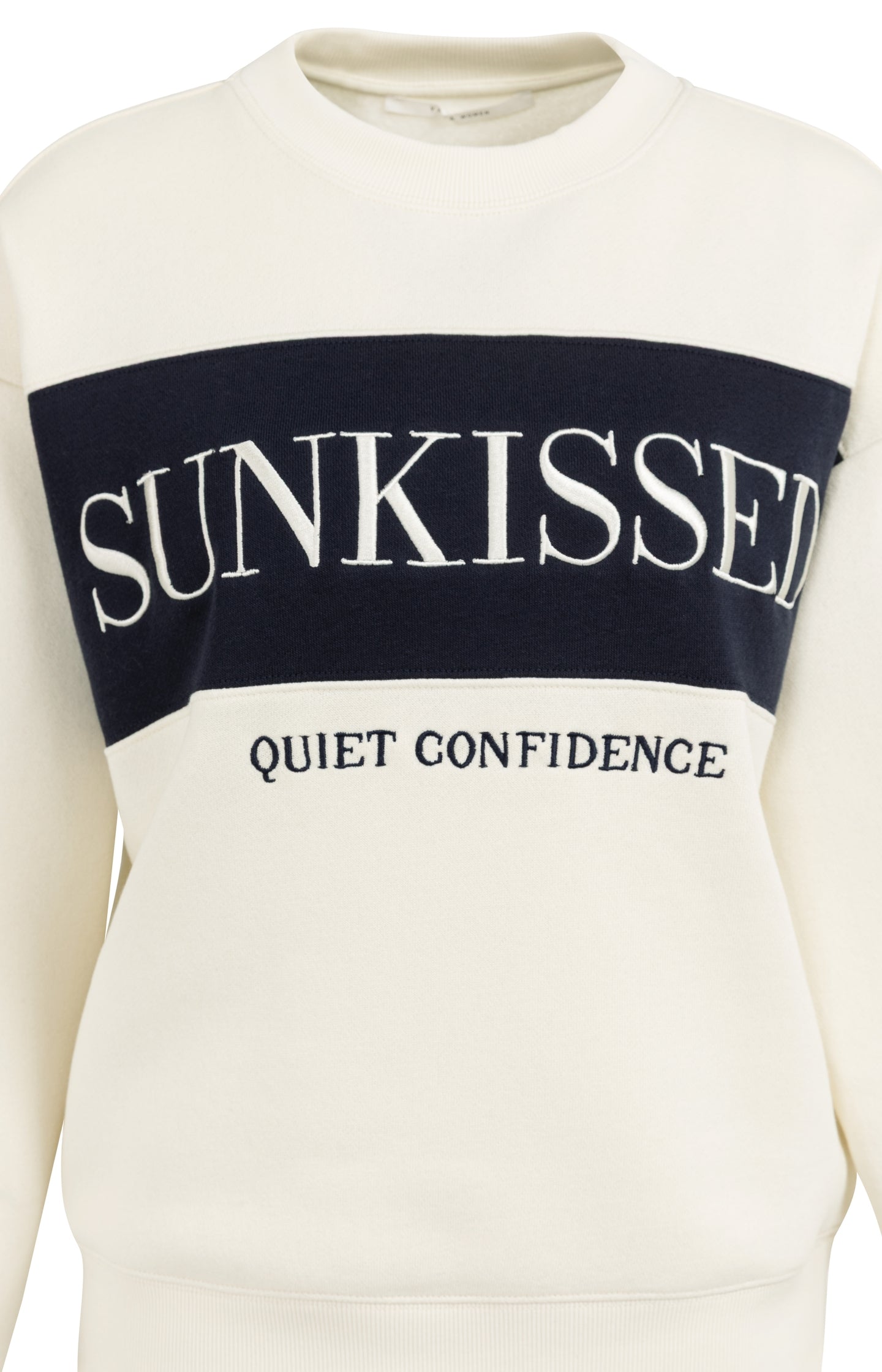 Sweater with colorblock and front text