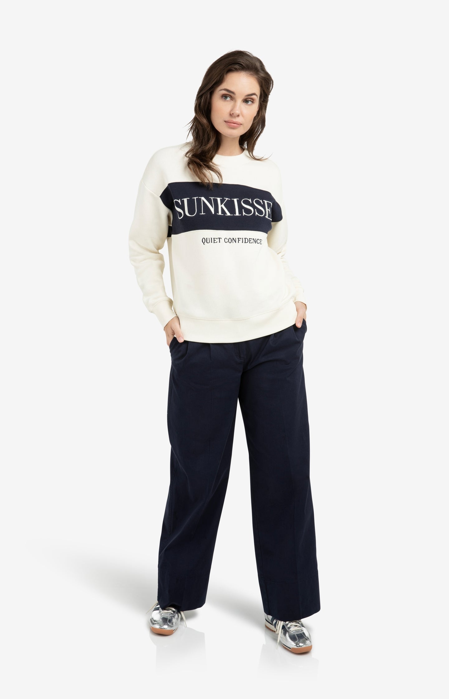 Sweater with colorblock and front text