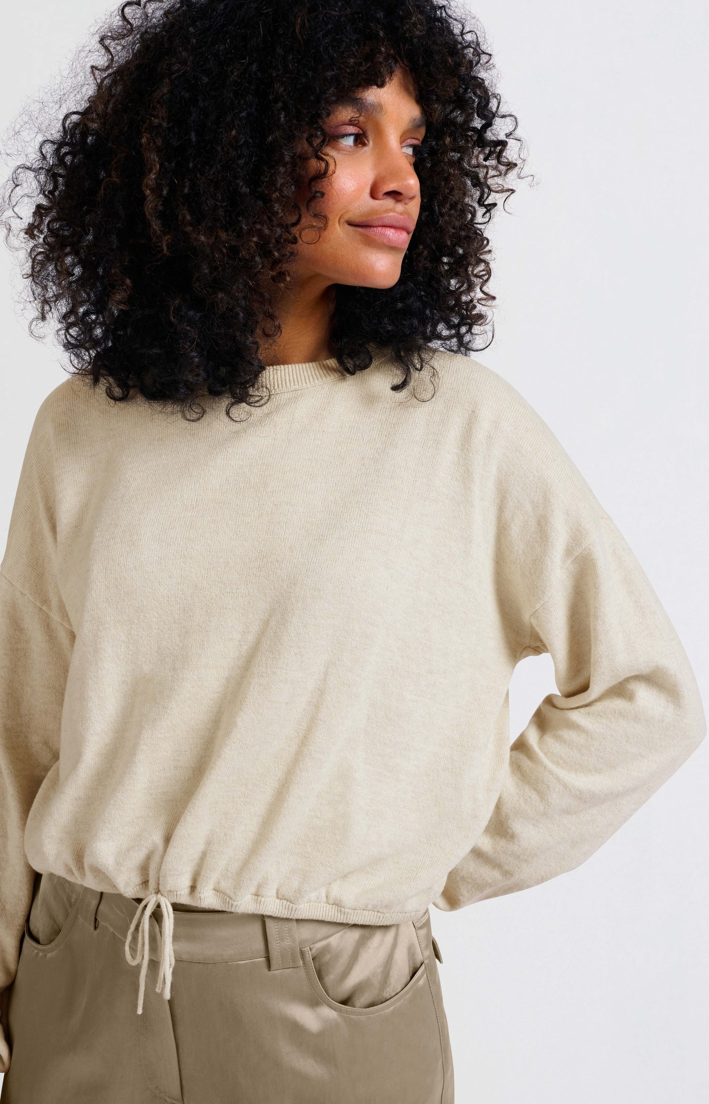 Sweater with corded hem and loose fit