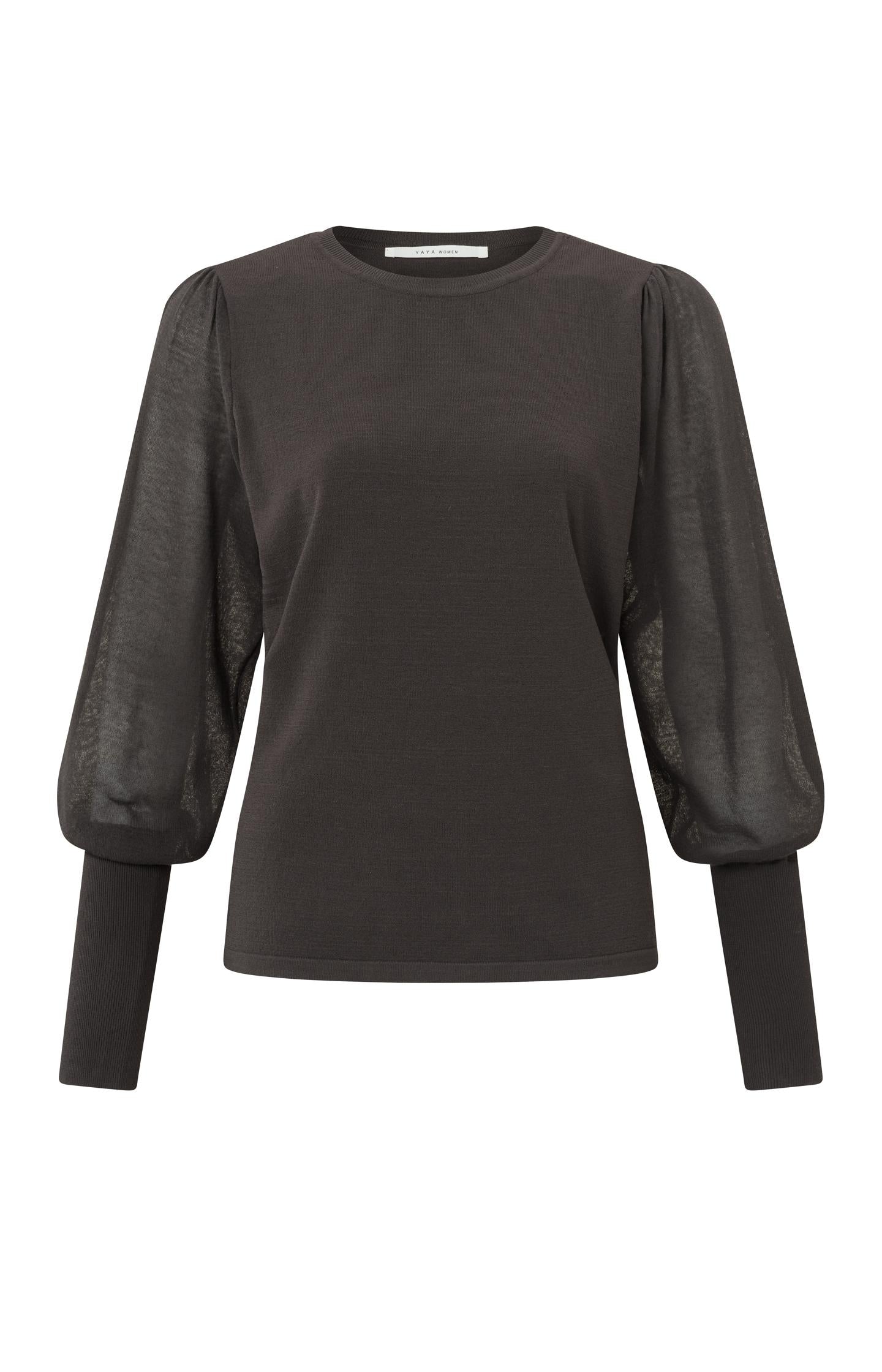 Sweater with crewneck and long, see through puff sleeves - Type: product