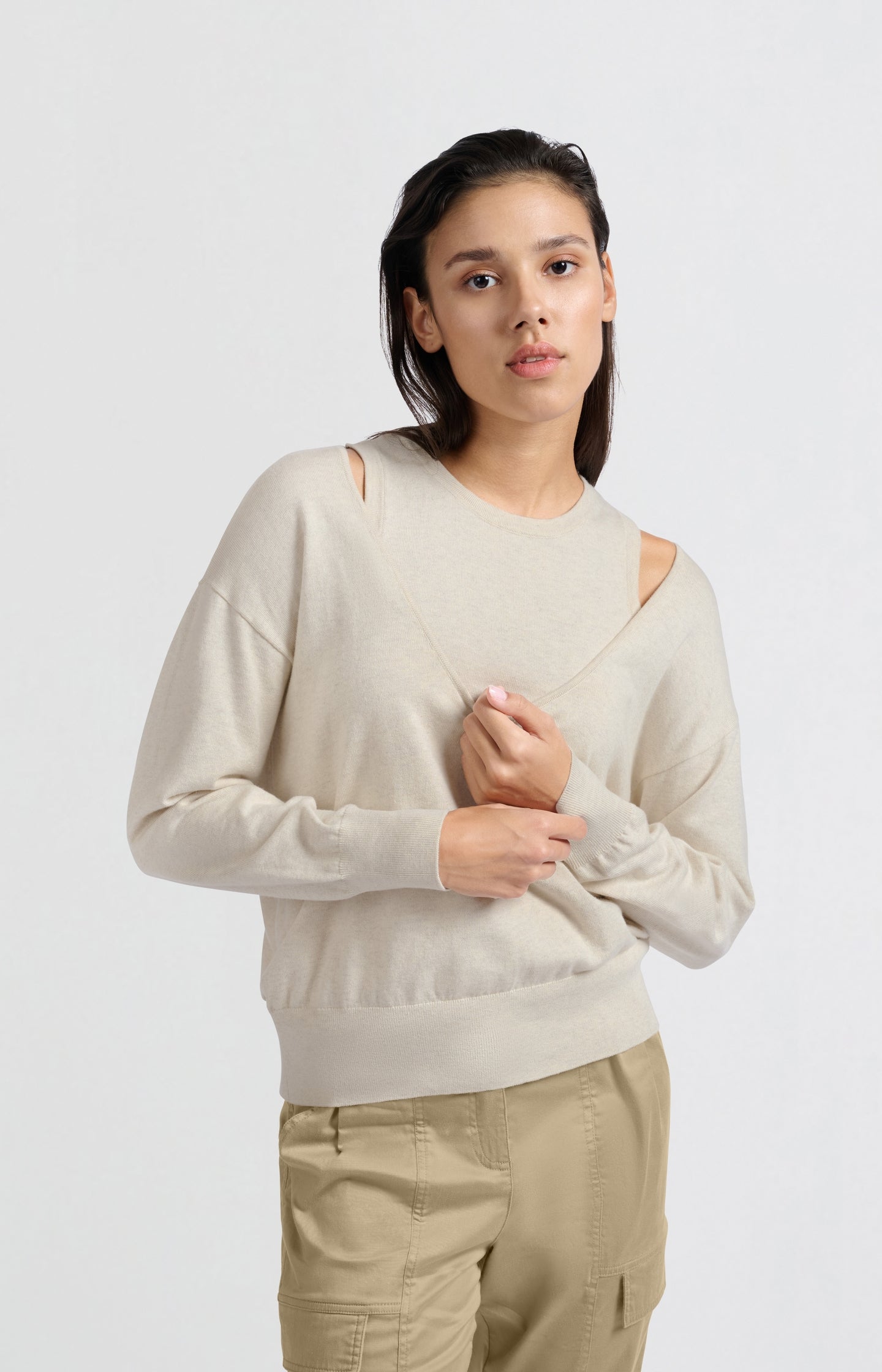 Sweater with deep round neck and matching tank top