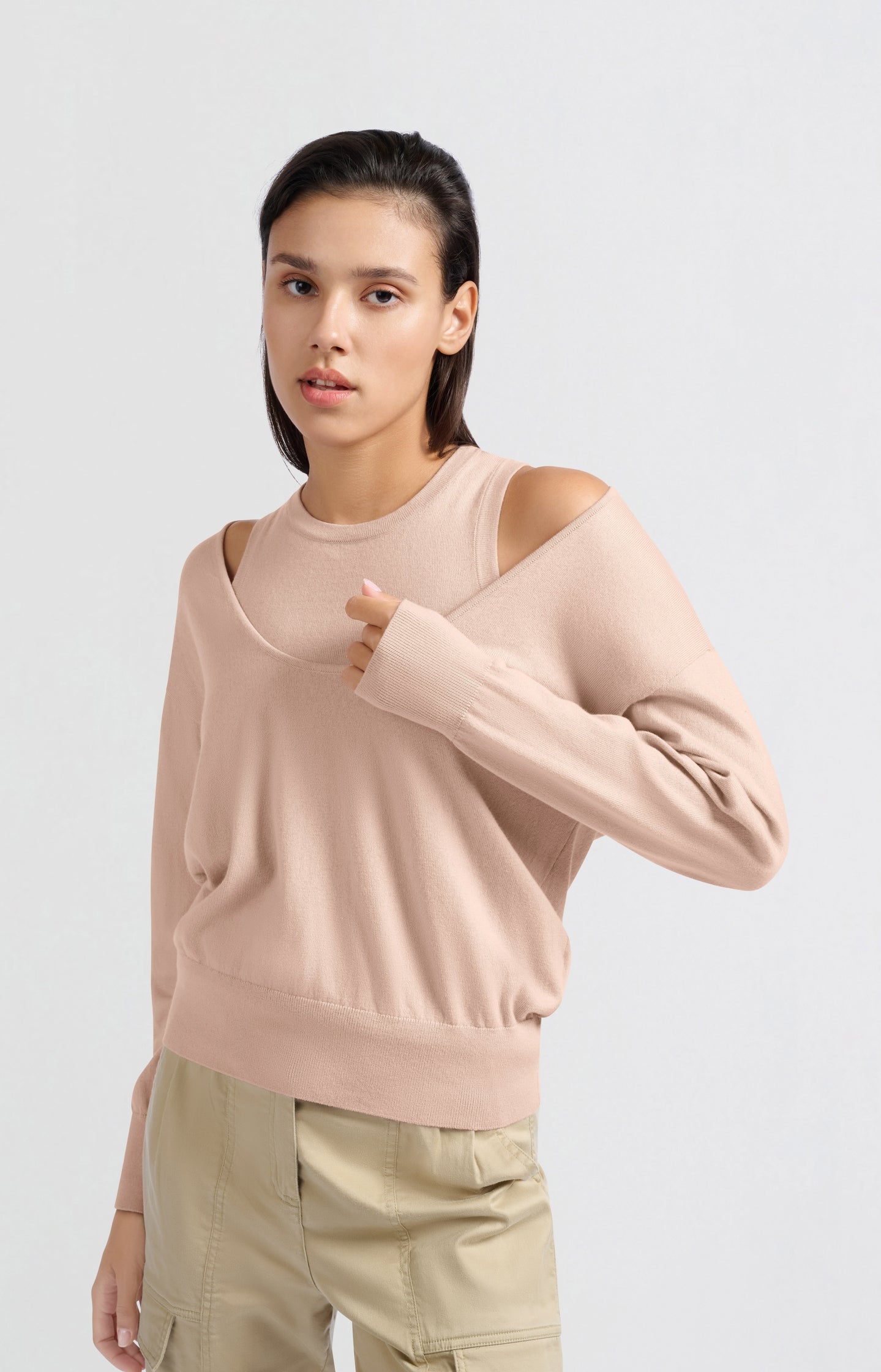 Sweater with deep round neck and matching tank top