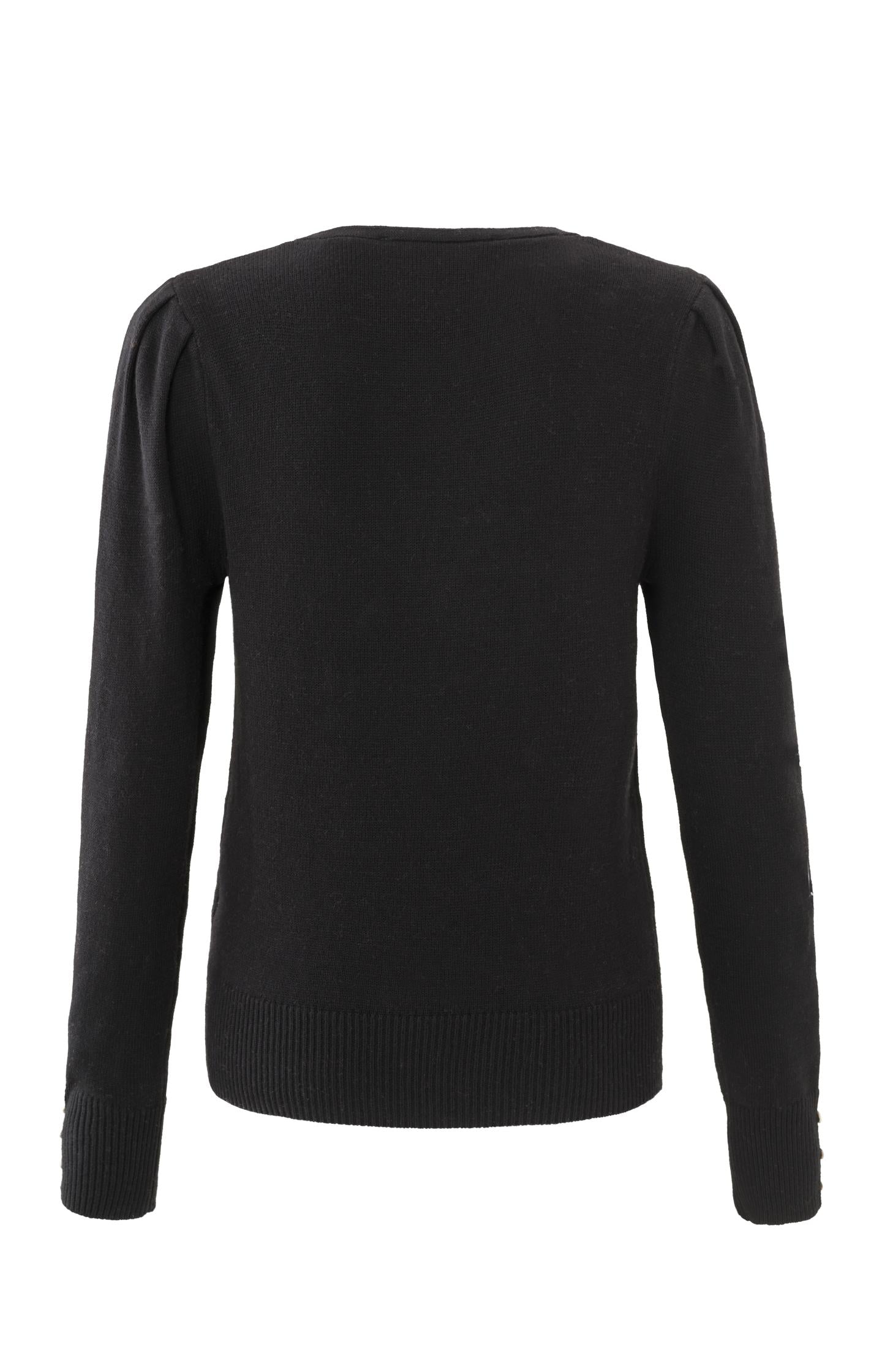 Sweater with deep round neck, long puff sleeves and rib details