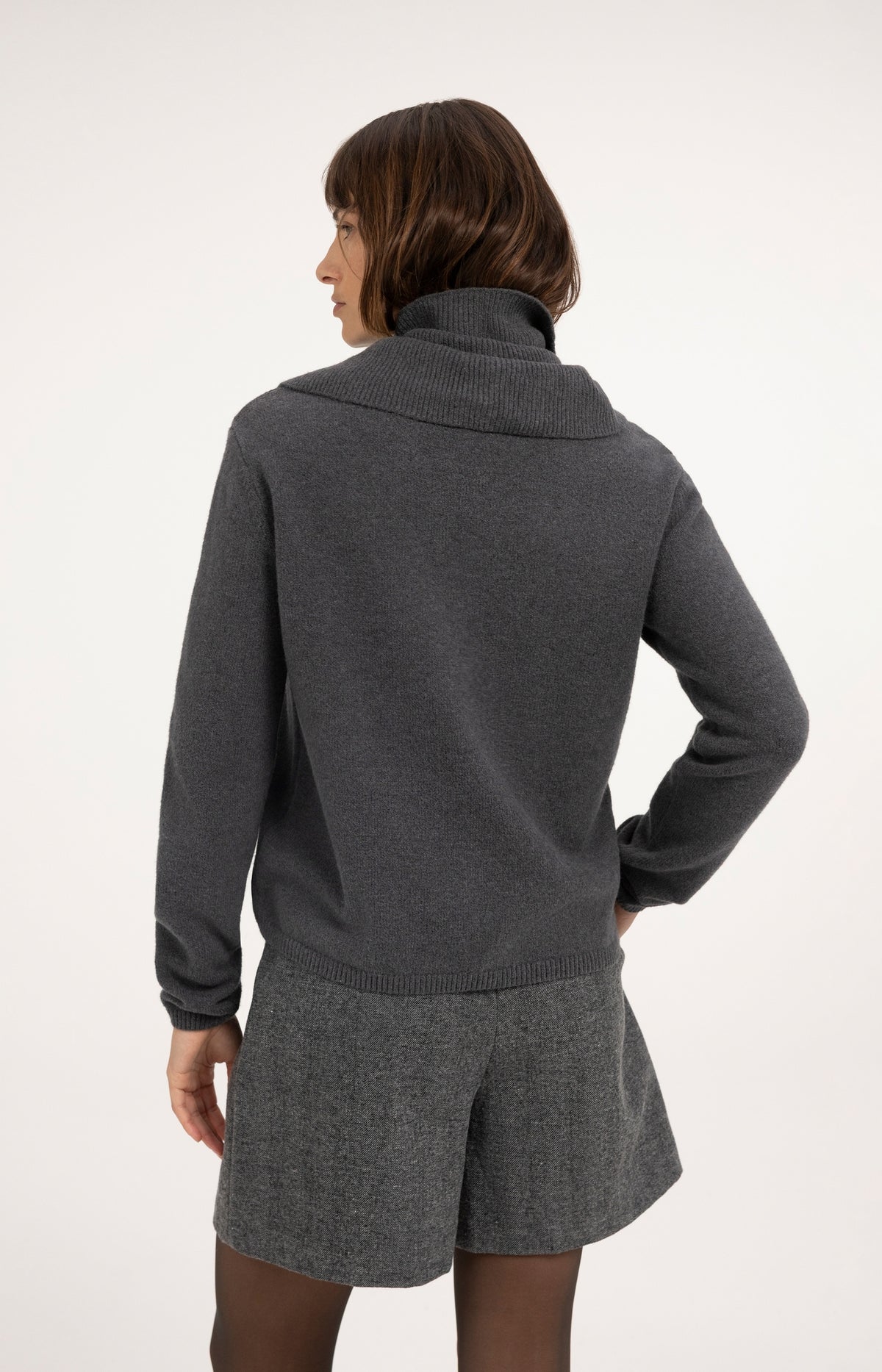 Sweater with detachable turtleneck collar - Dark Anthracite Melange