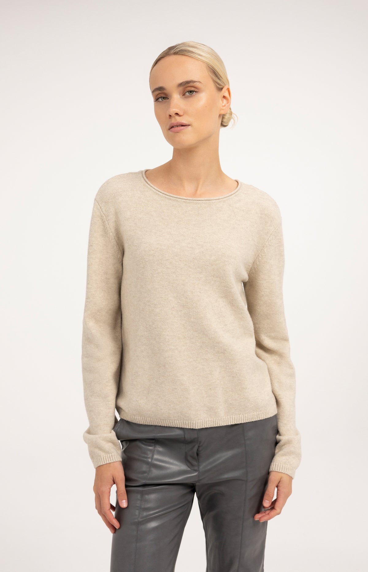 Sweater with detachable turtleneck collar - Light Beige Melange