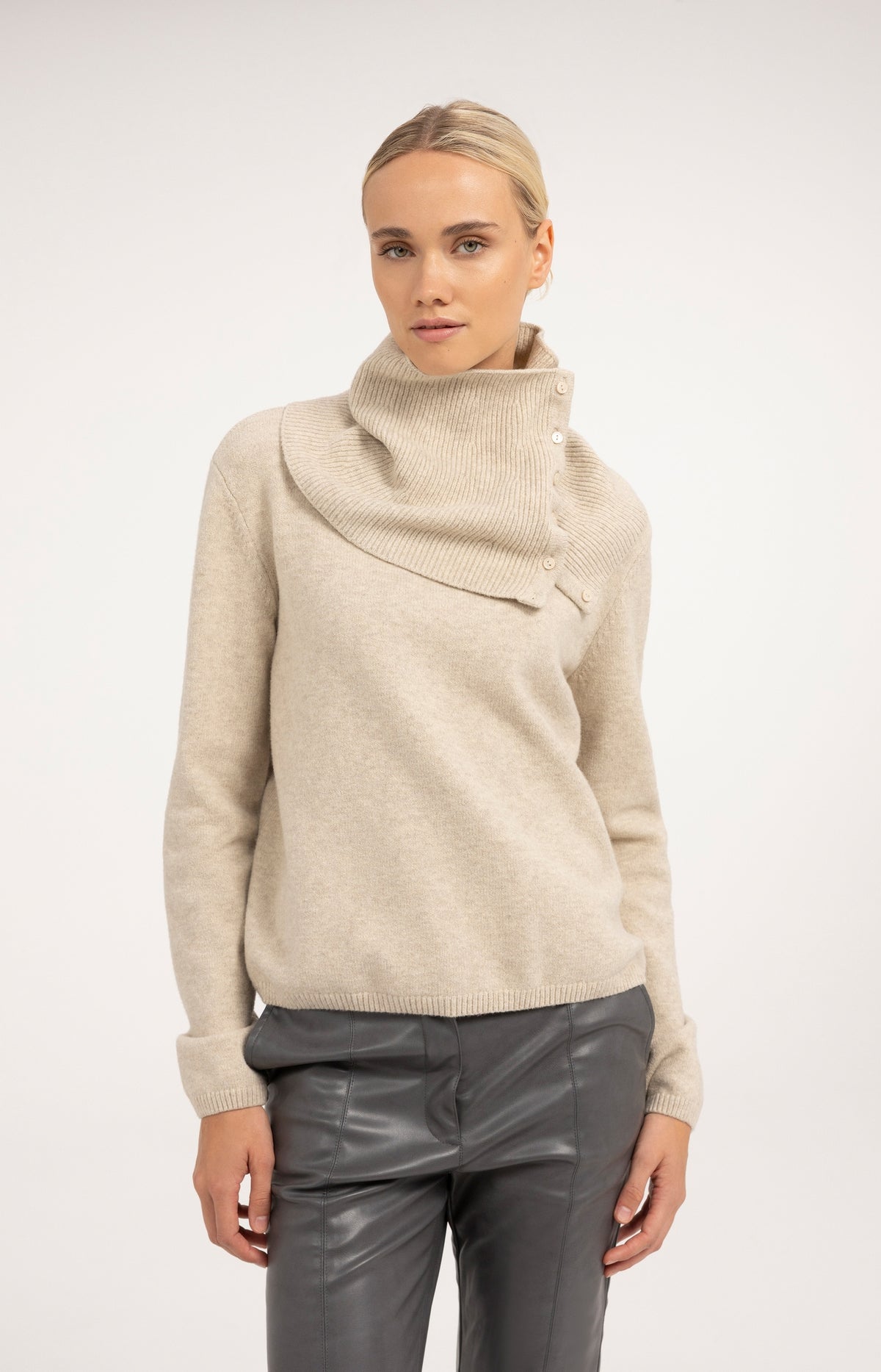 Pullover mit abnehmbarem Rollkragen - Light Beige Melange