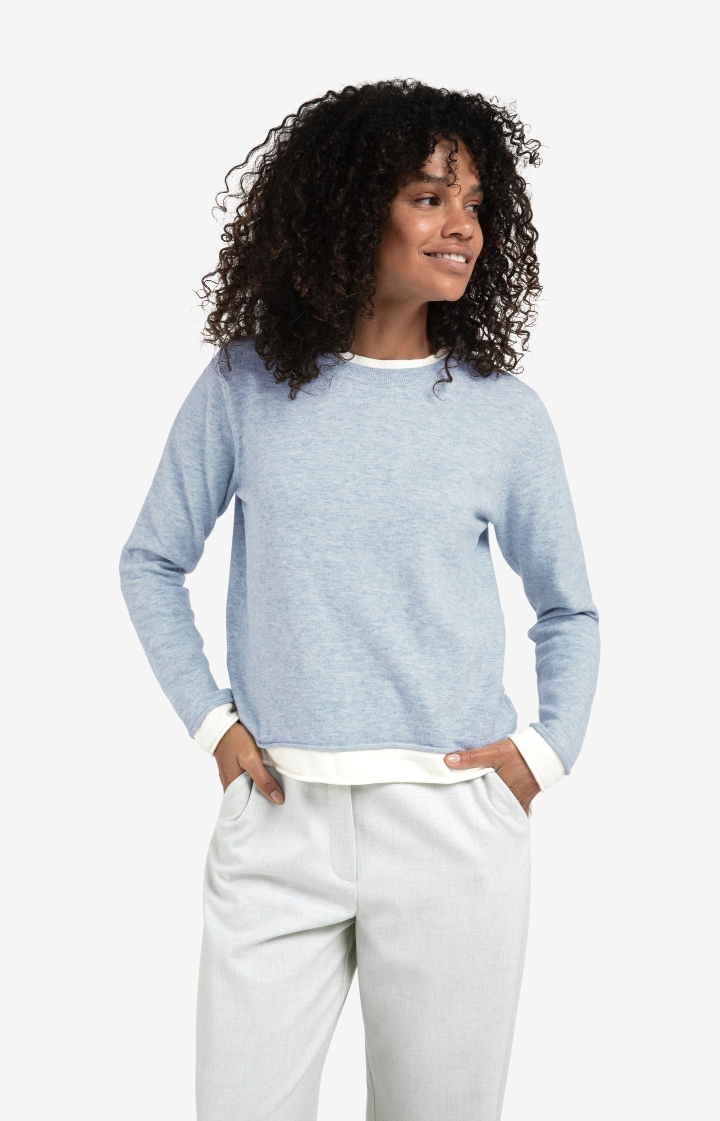 Sweater with double-layer look and contrast trims