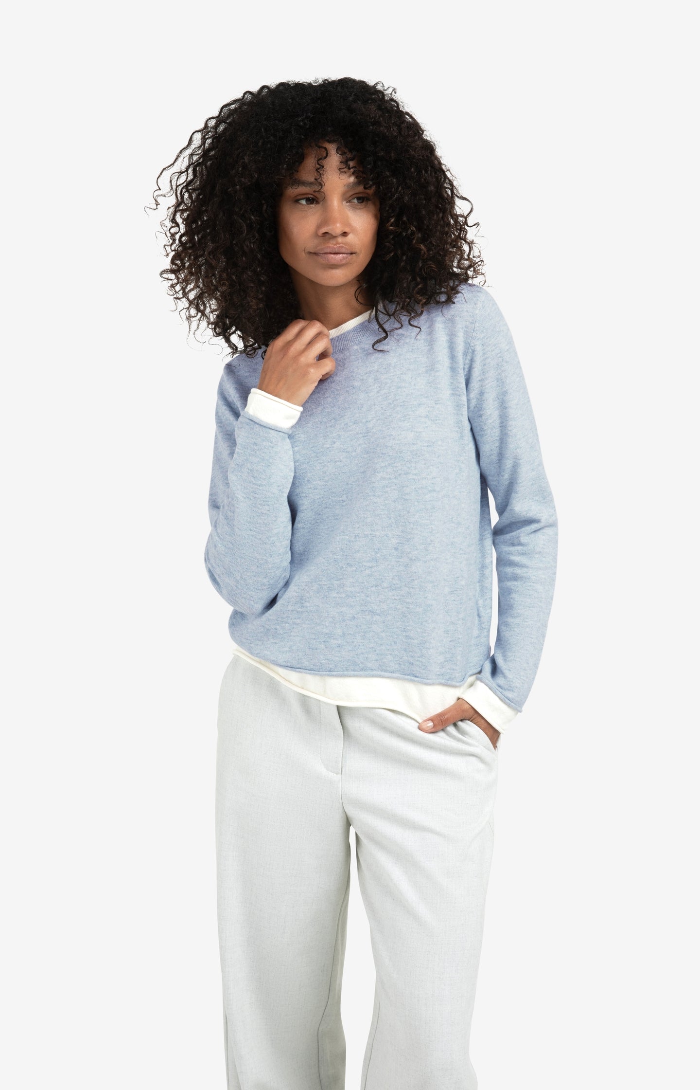 Sweater with double-layer look and contrast trims