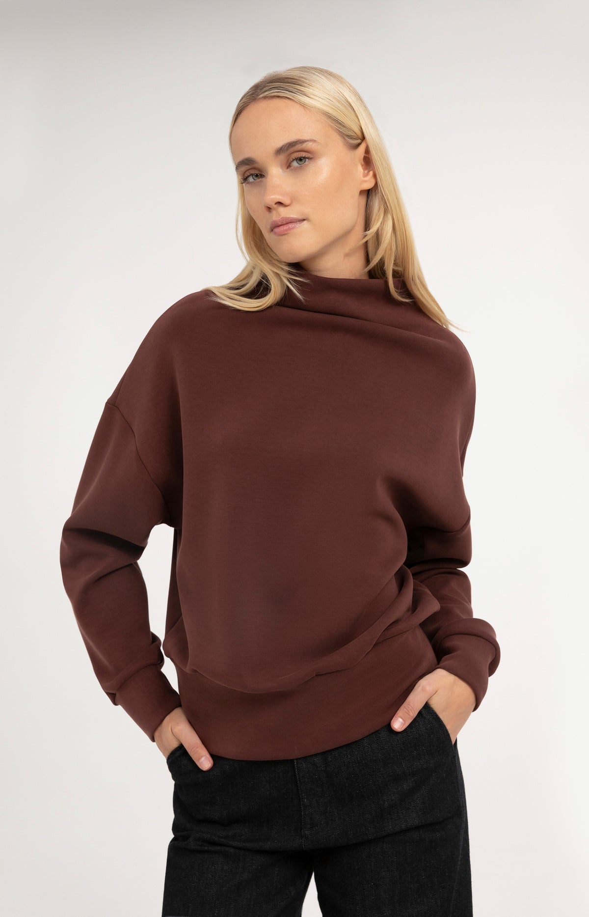Sweater with draped high neck
