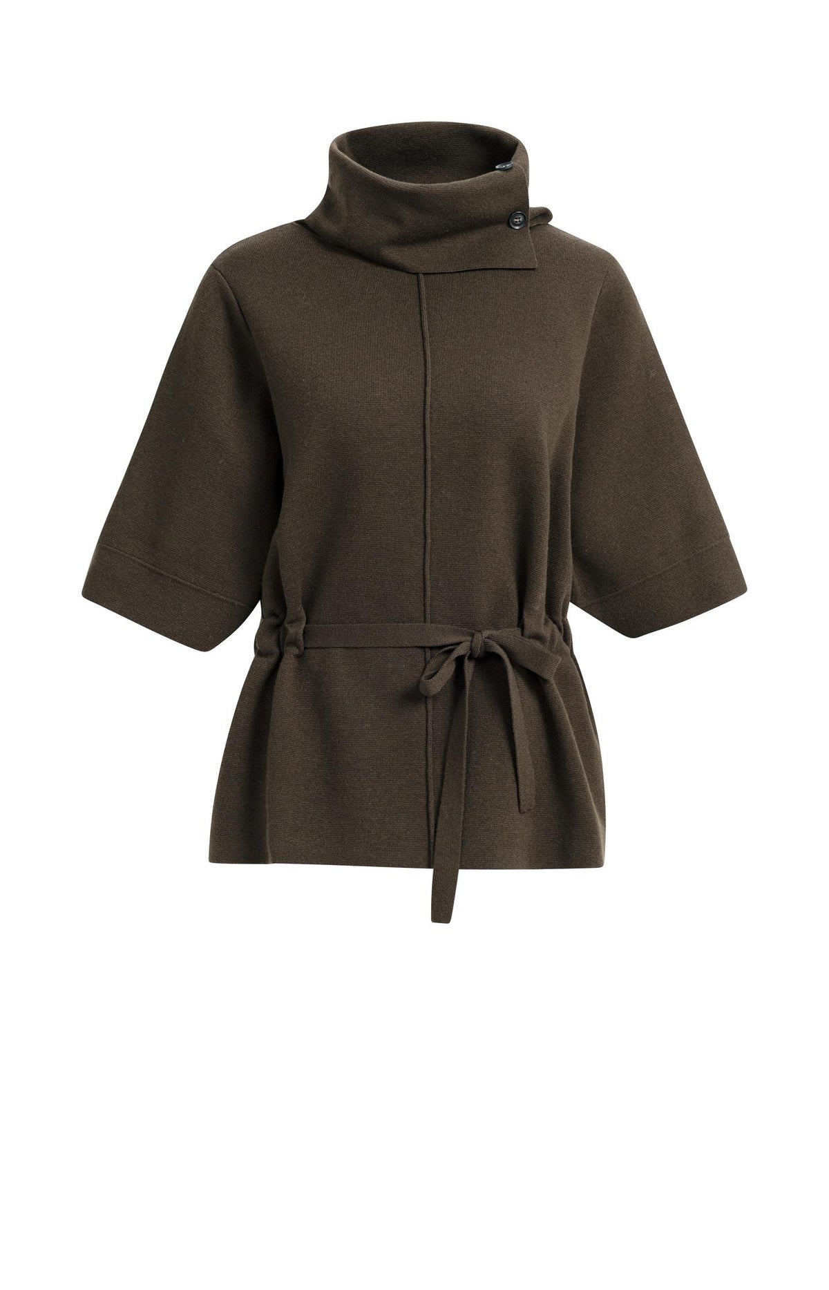 Pullover mit hohem Kragen und Bindegürtel - Delicioso Brown