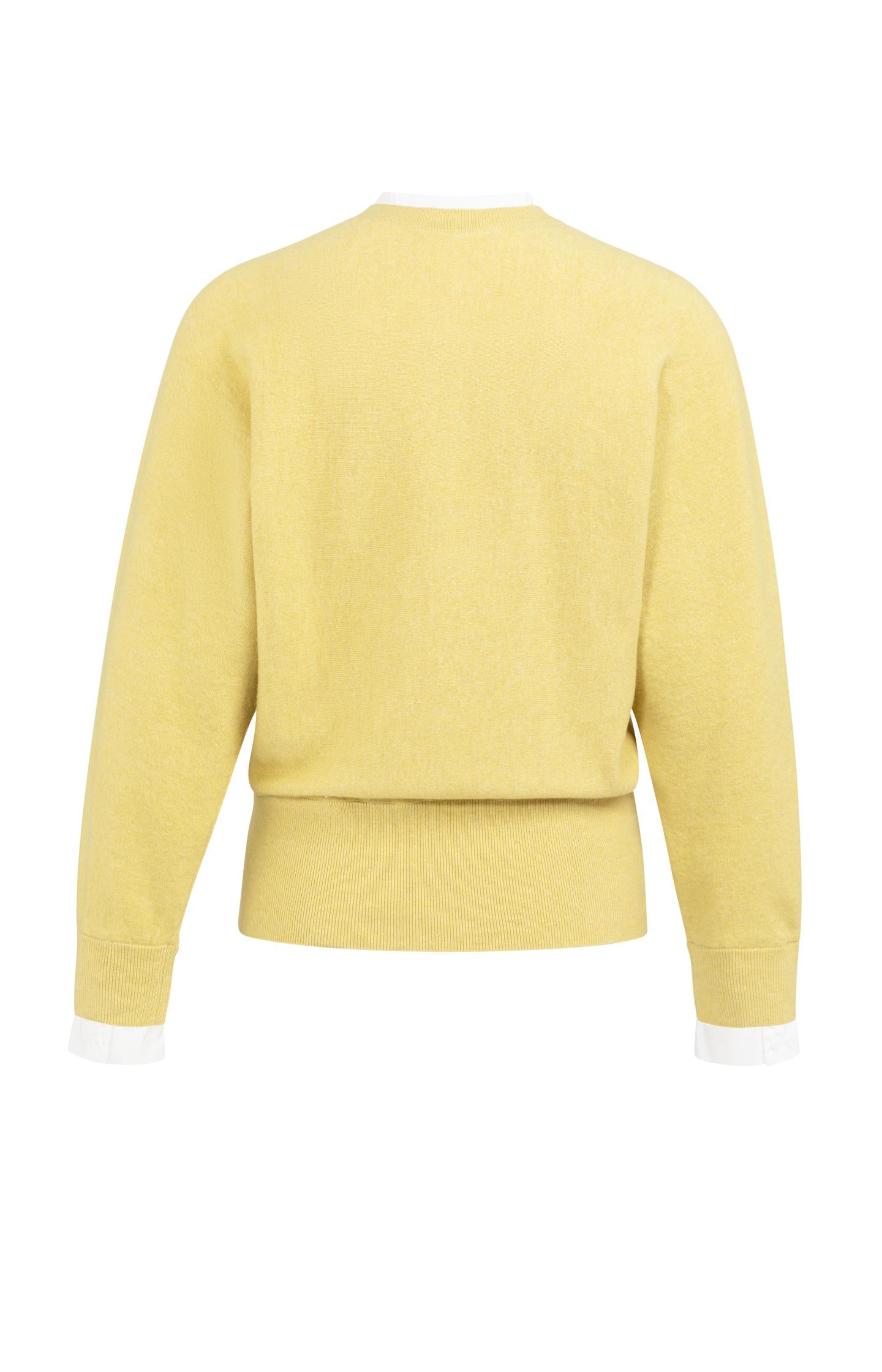 Sweater with inserted blouse collar and button detail
