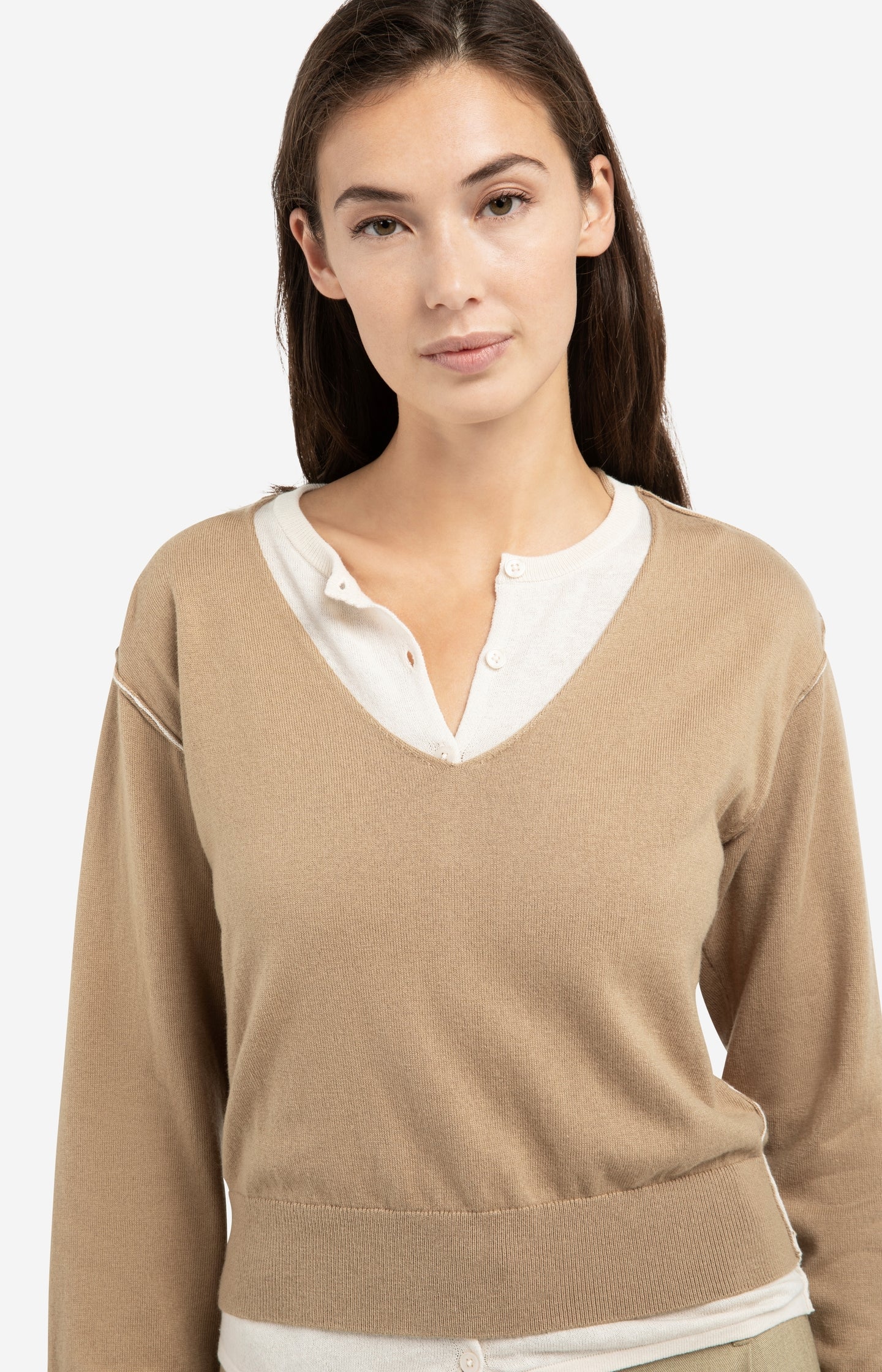 Sweater with layered look and contrast neckline
