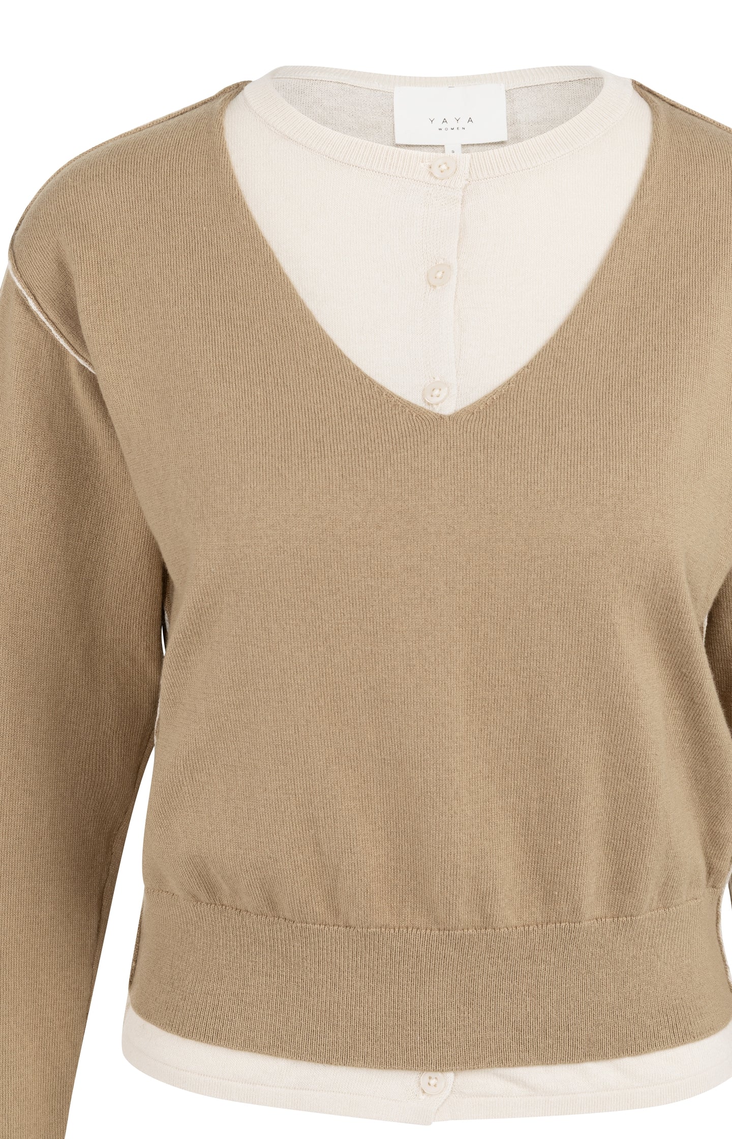 Sweater with layered look and contrast neckline