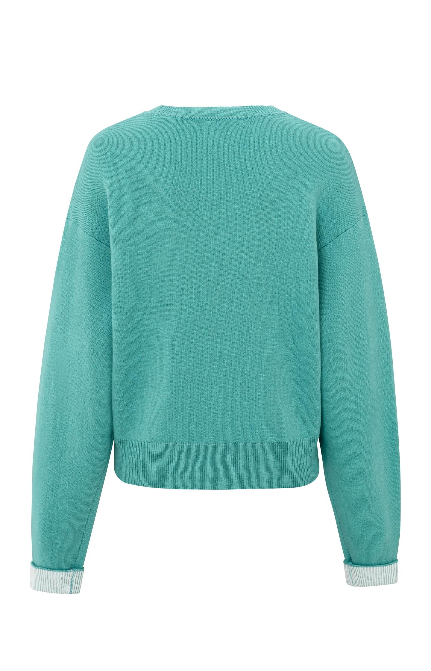 Sweater with round neck and contrasting trim details