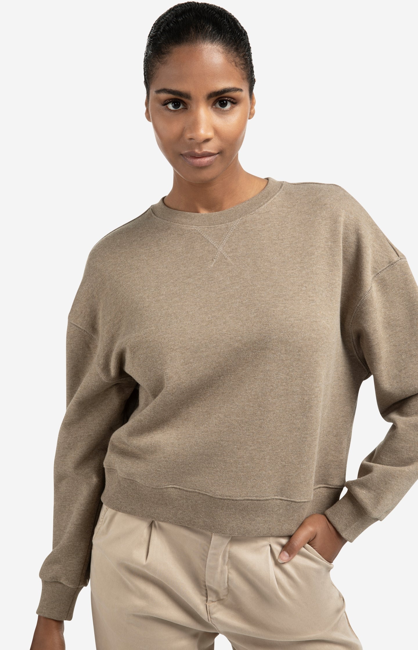 Sweater with round neck and dropped shoulders