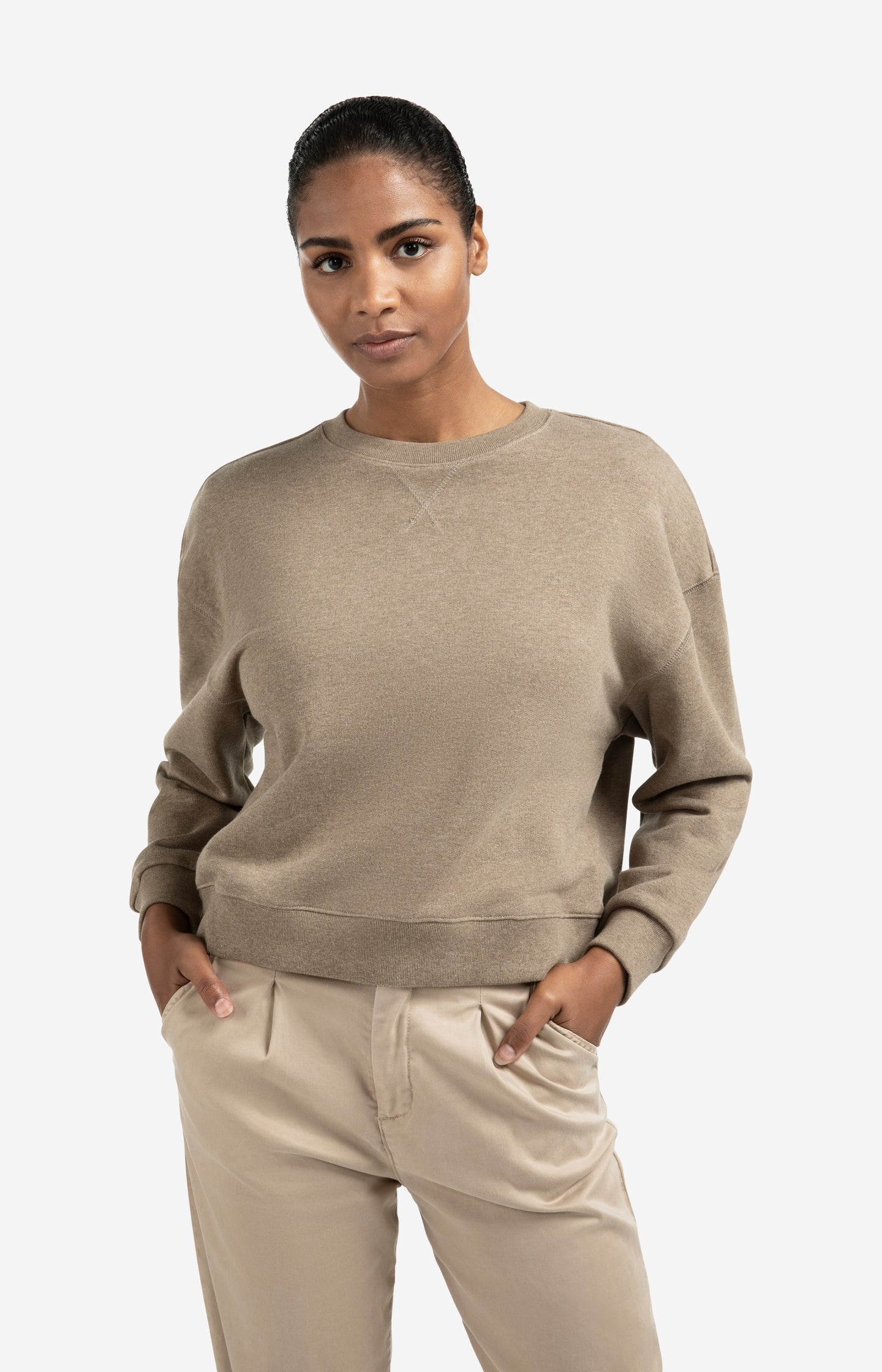 Sweater with round neck and dropped shoulders